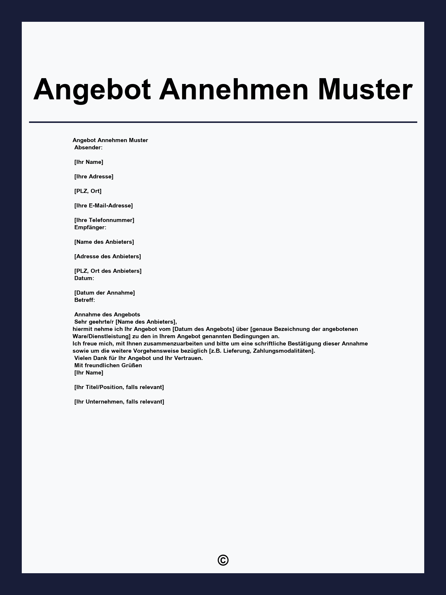 Angebot Annehmen Muster