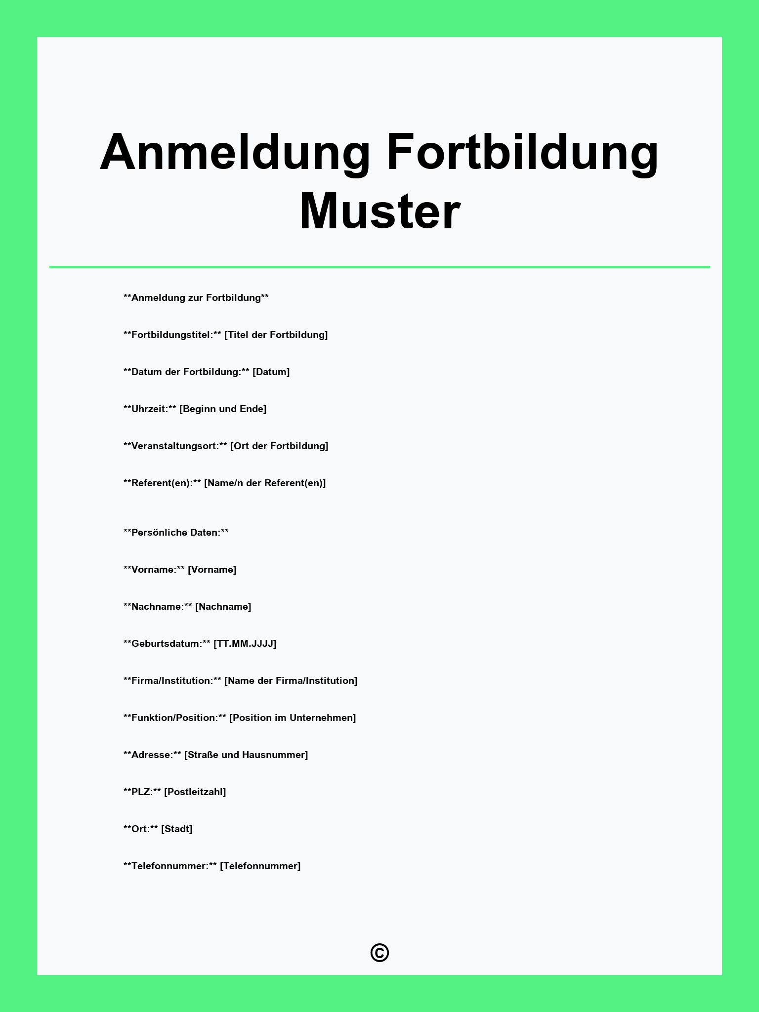 Anmeldung Fortbildung Muster