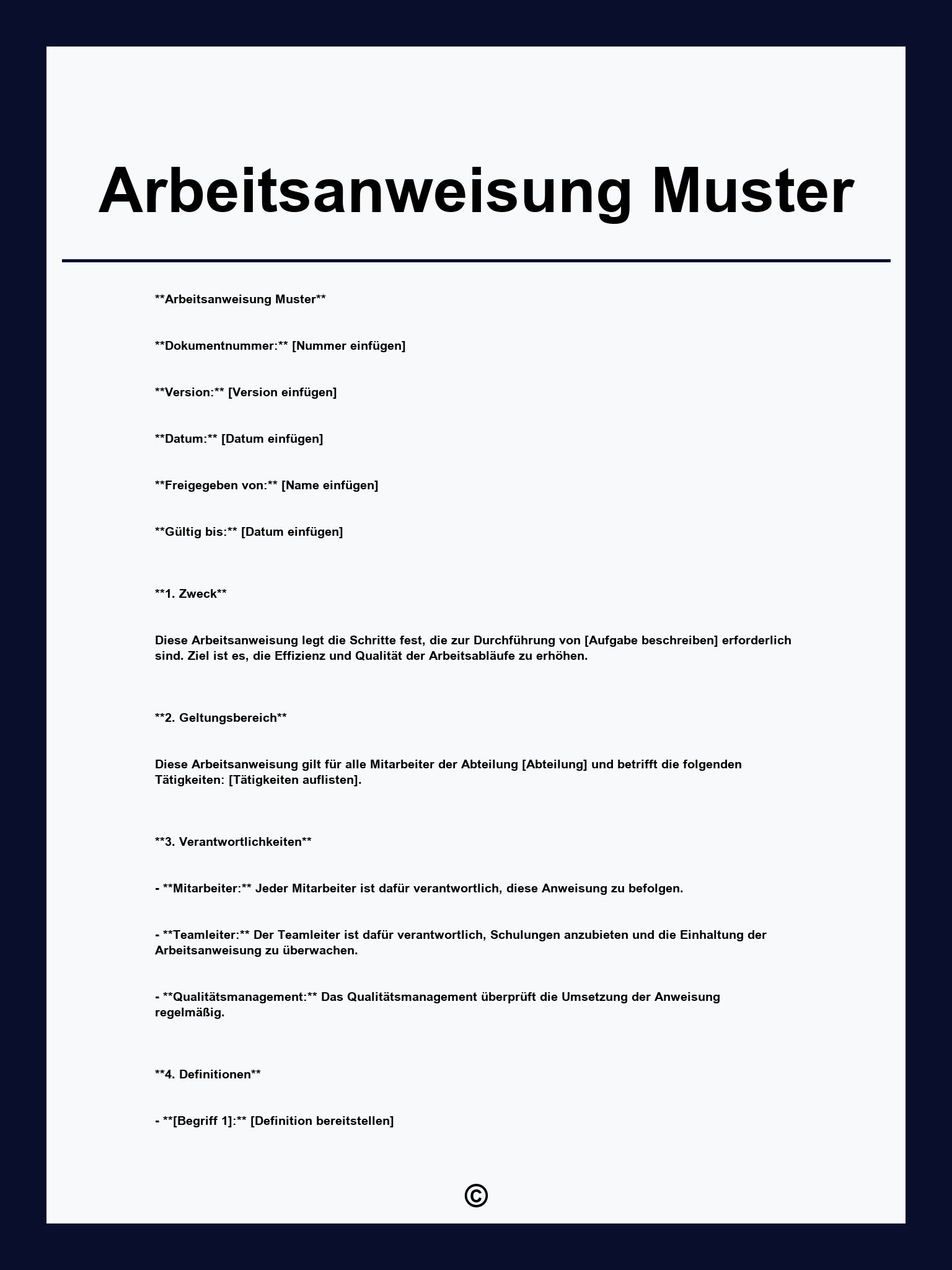 Arbeitsanweisung Muster