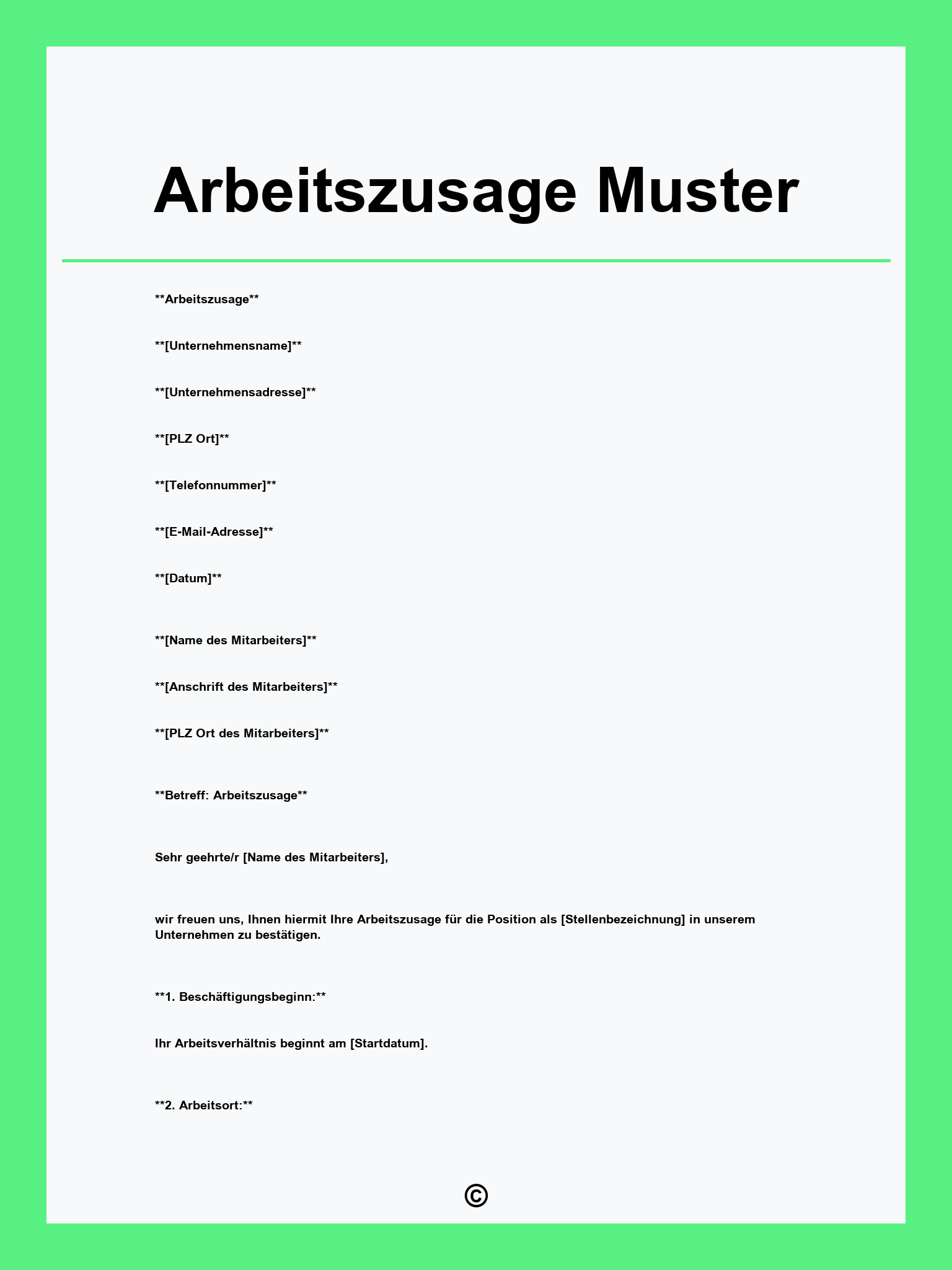 Arbeitszusage Muster