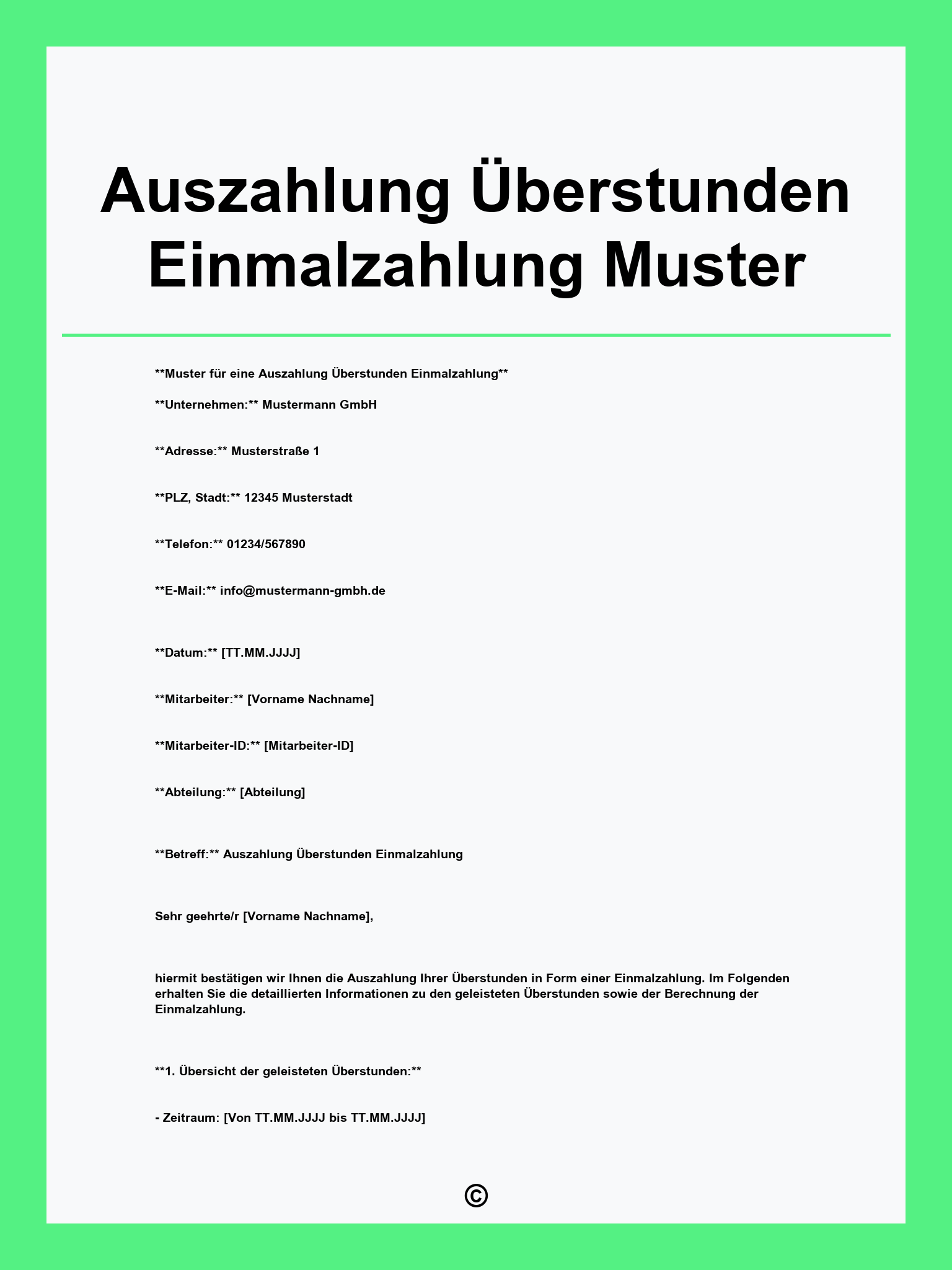 Auszahlung Überstunden Einmalzahlung Muster