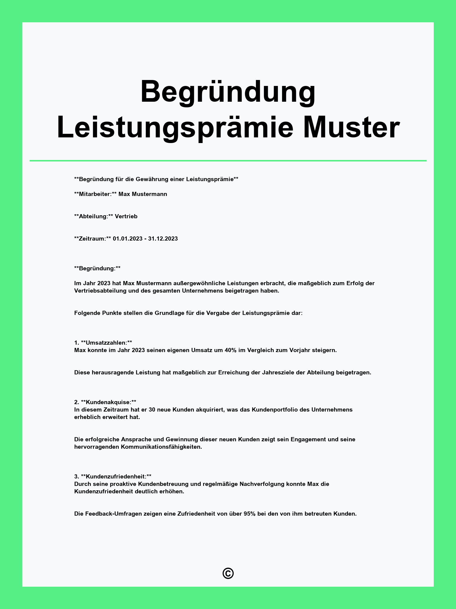Begründung Leistungsprämie Muster