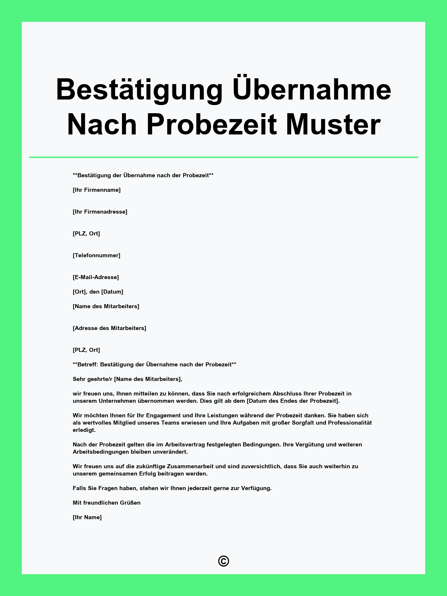 Bestätigung Übernahme Nach Probezeit Muster
