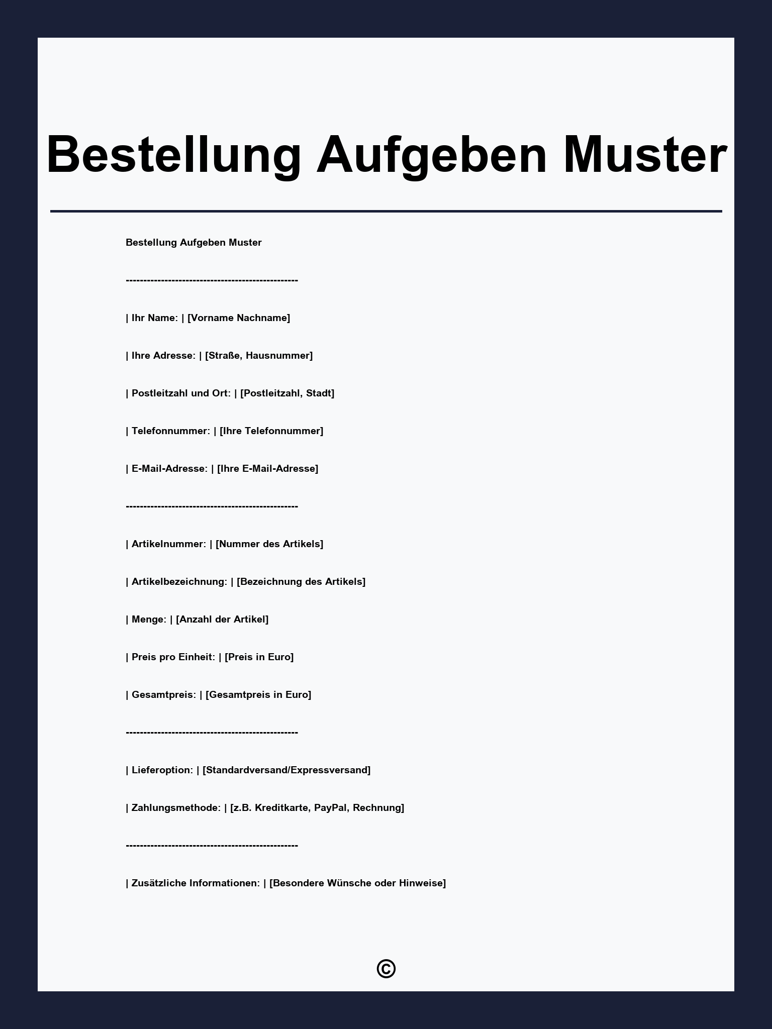 Bestellung Aufgeben Muster