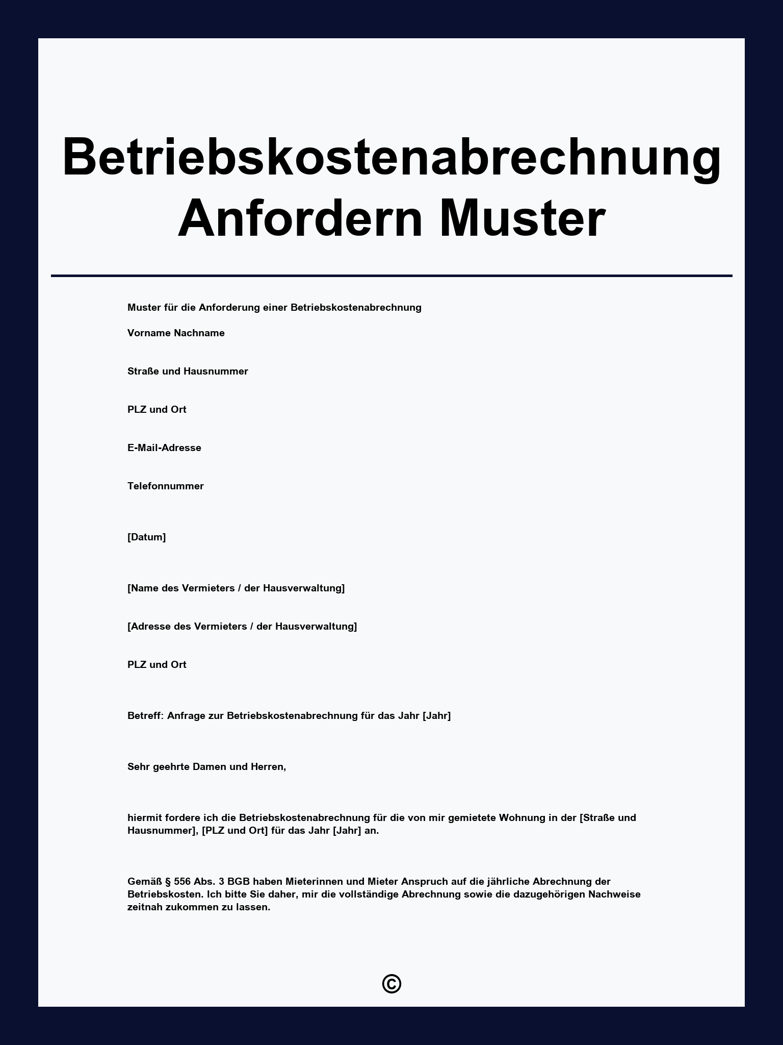 Betriebskostenabrechnung Anfordern Muster
