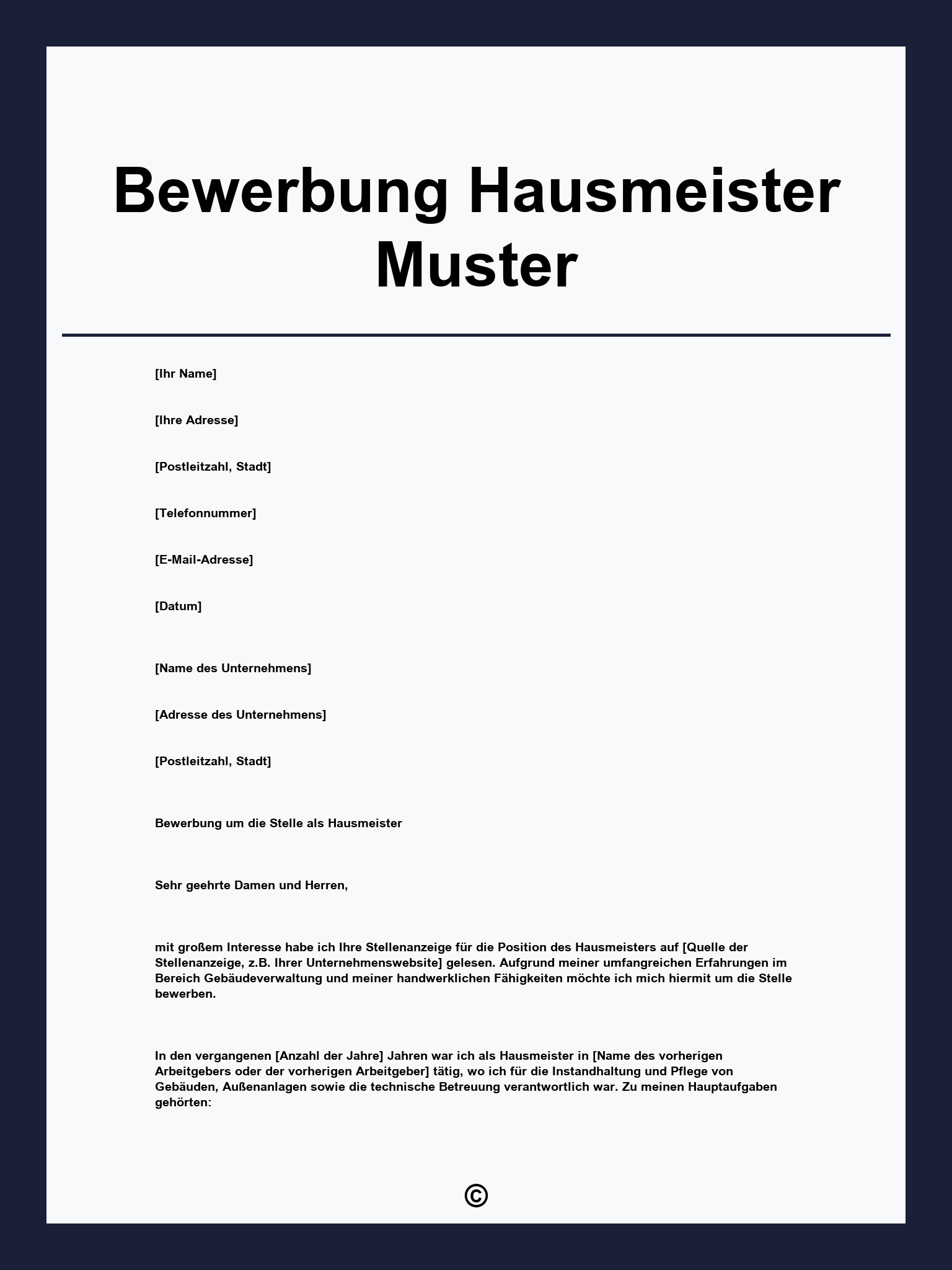 Bewerbung Hausmeister Muster