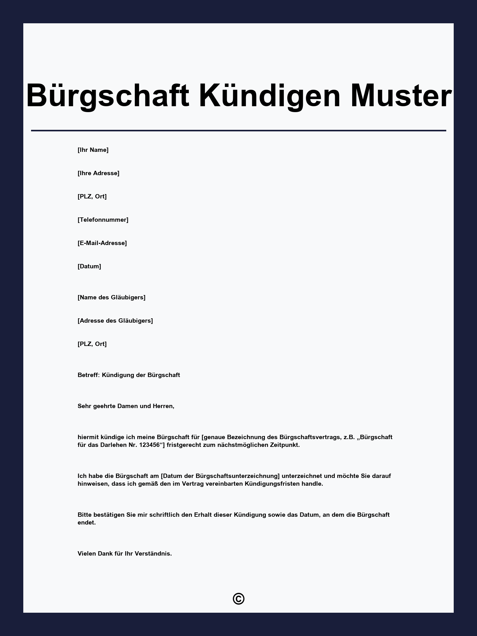 Bürgschaft Kündigen Muster