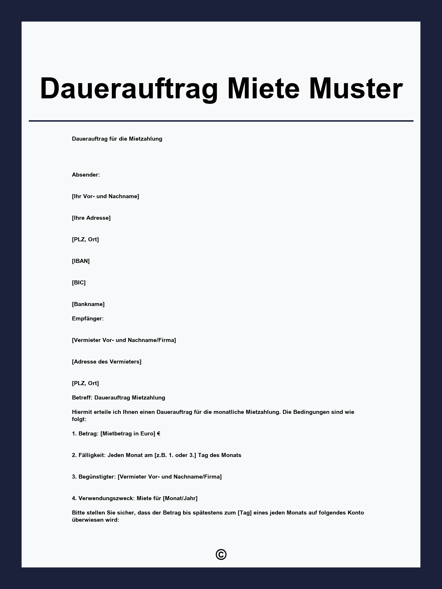 Dauerauftrag Miete Muster