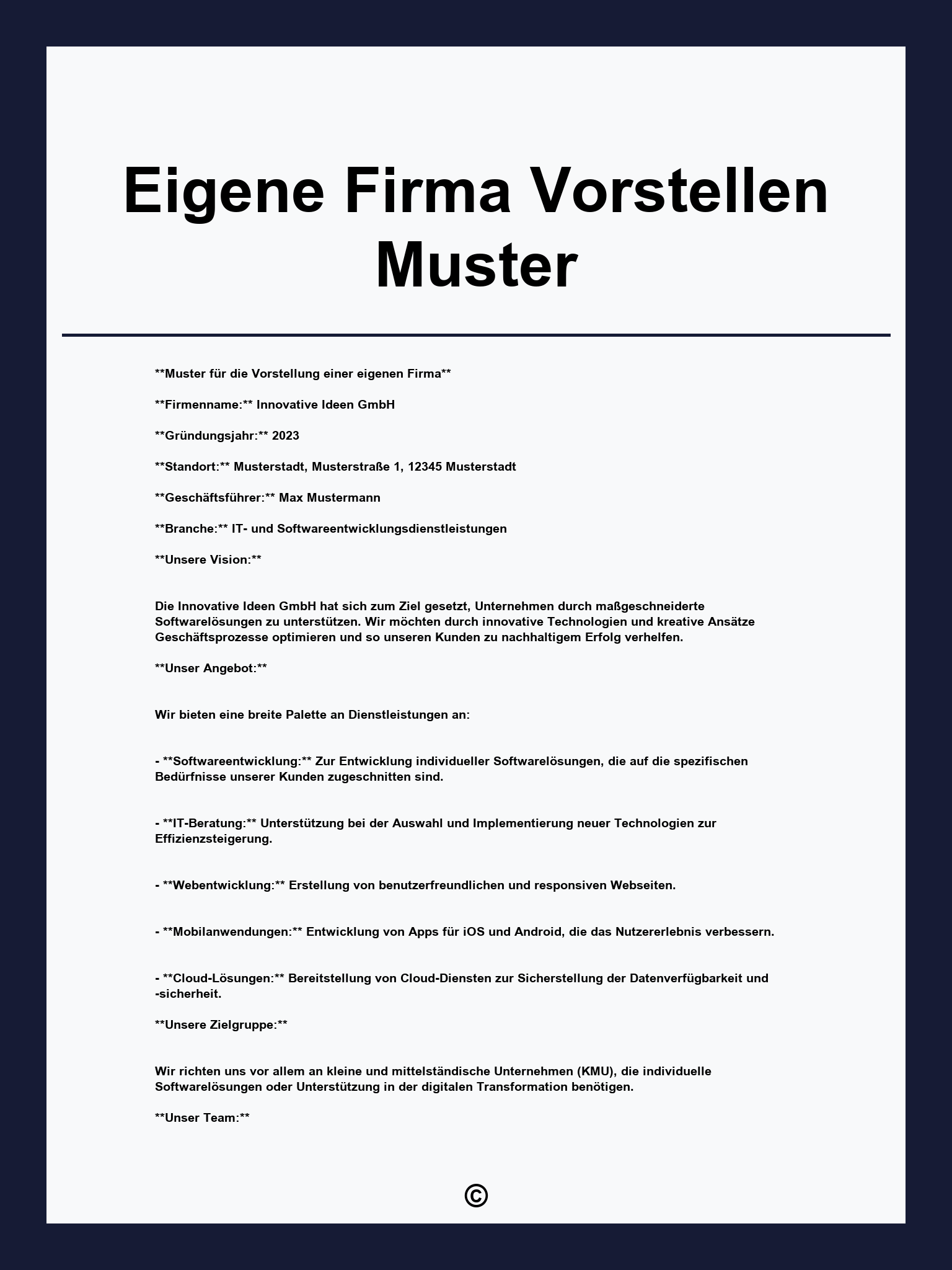 Eigene Firma Vorstellen Muster