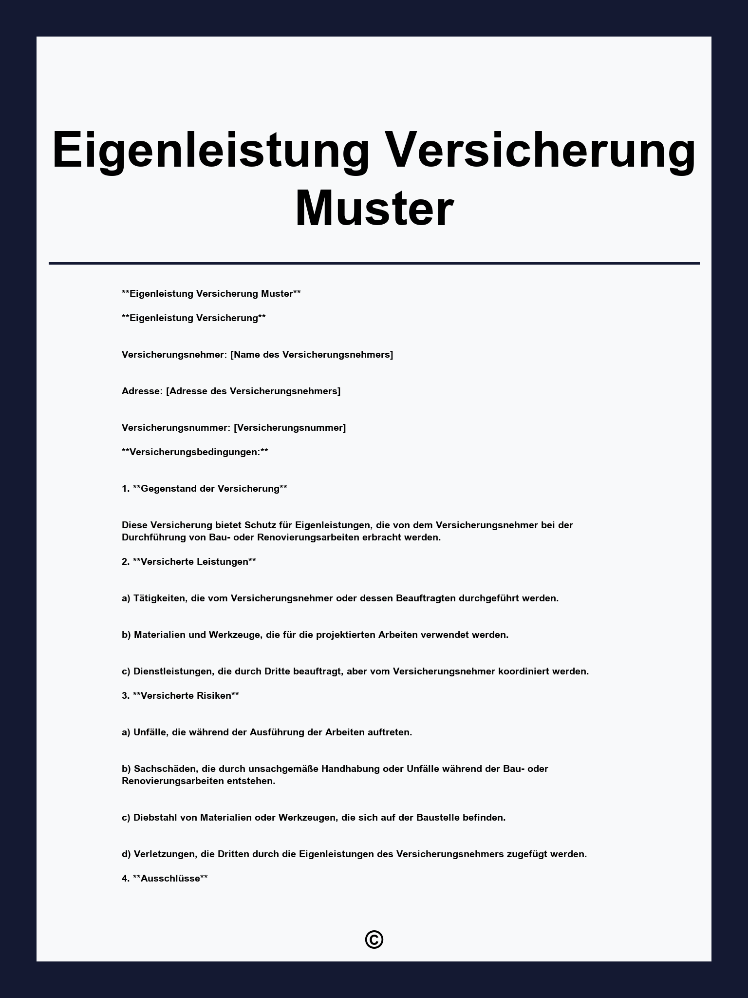 Eigenleistung Versicherung Muster