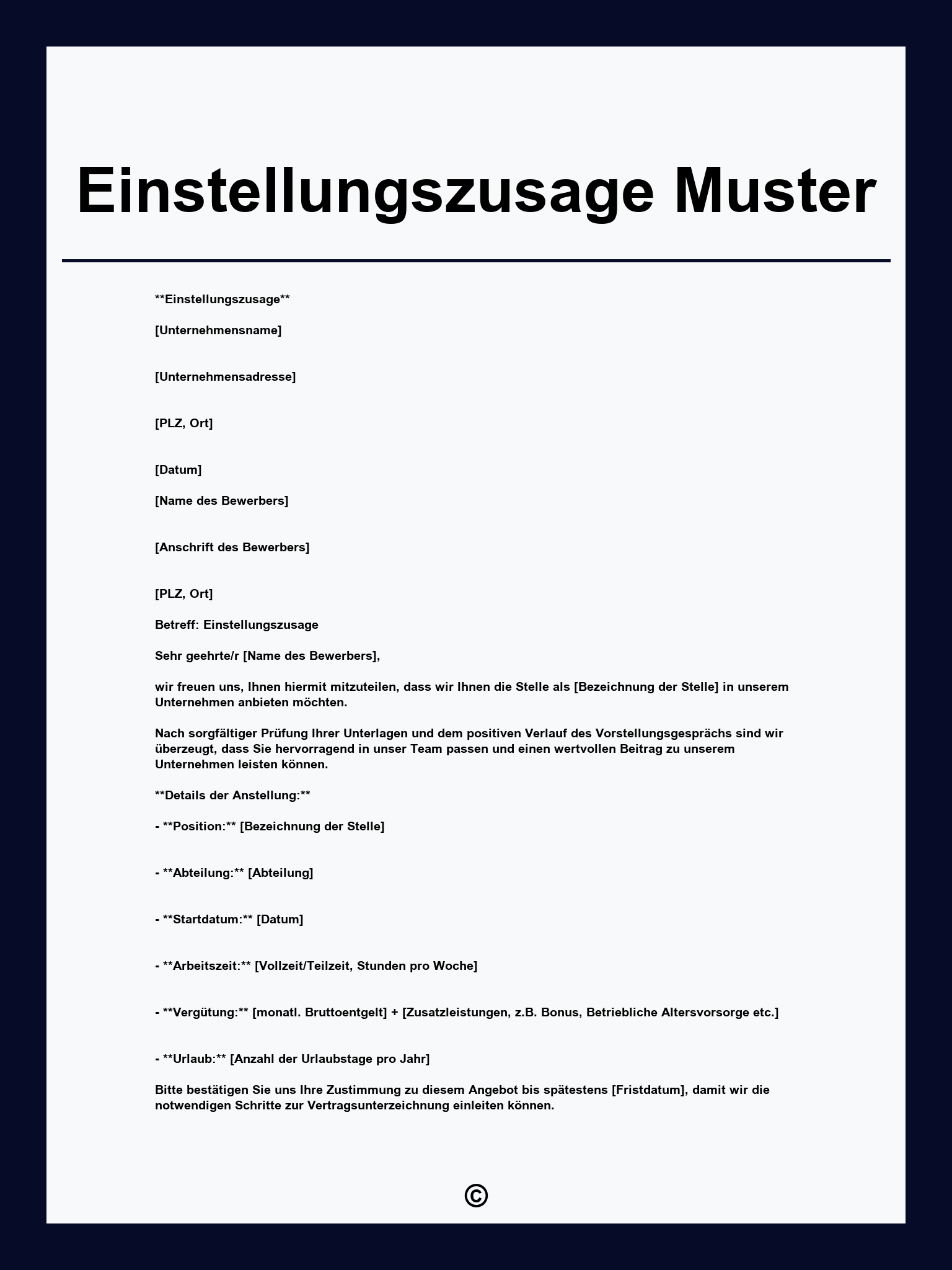 Einstellungszusage Muster