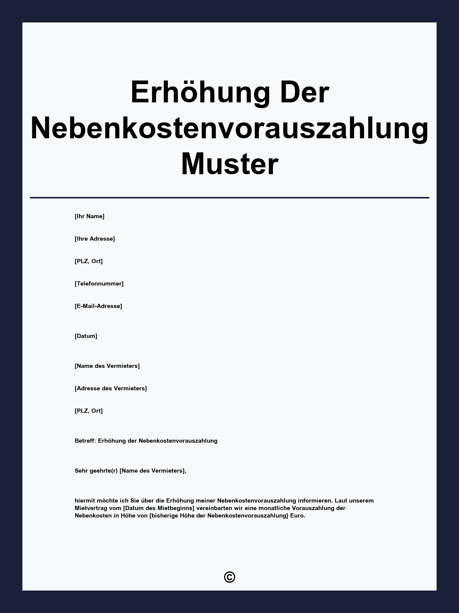 Erhöhung Der Nebenkostenvorauszahlung Muster