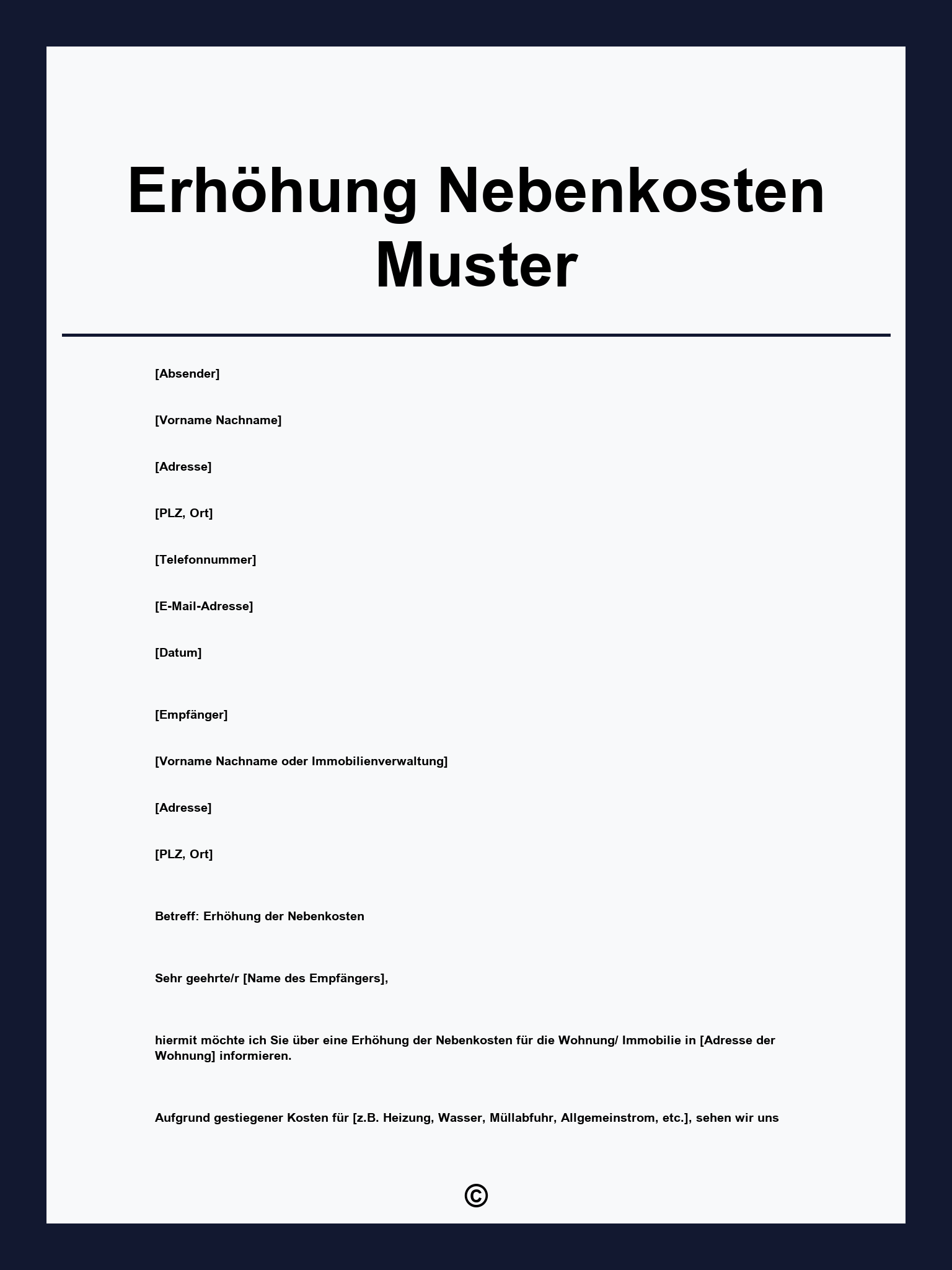 Erhöhung Nebenkosten Muster