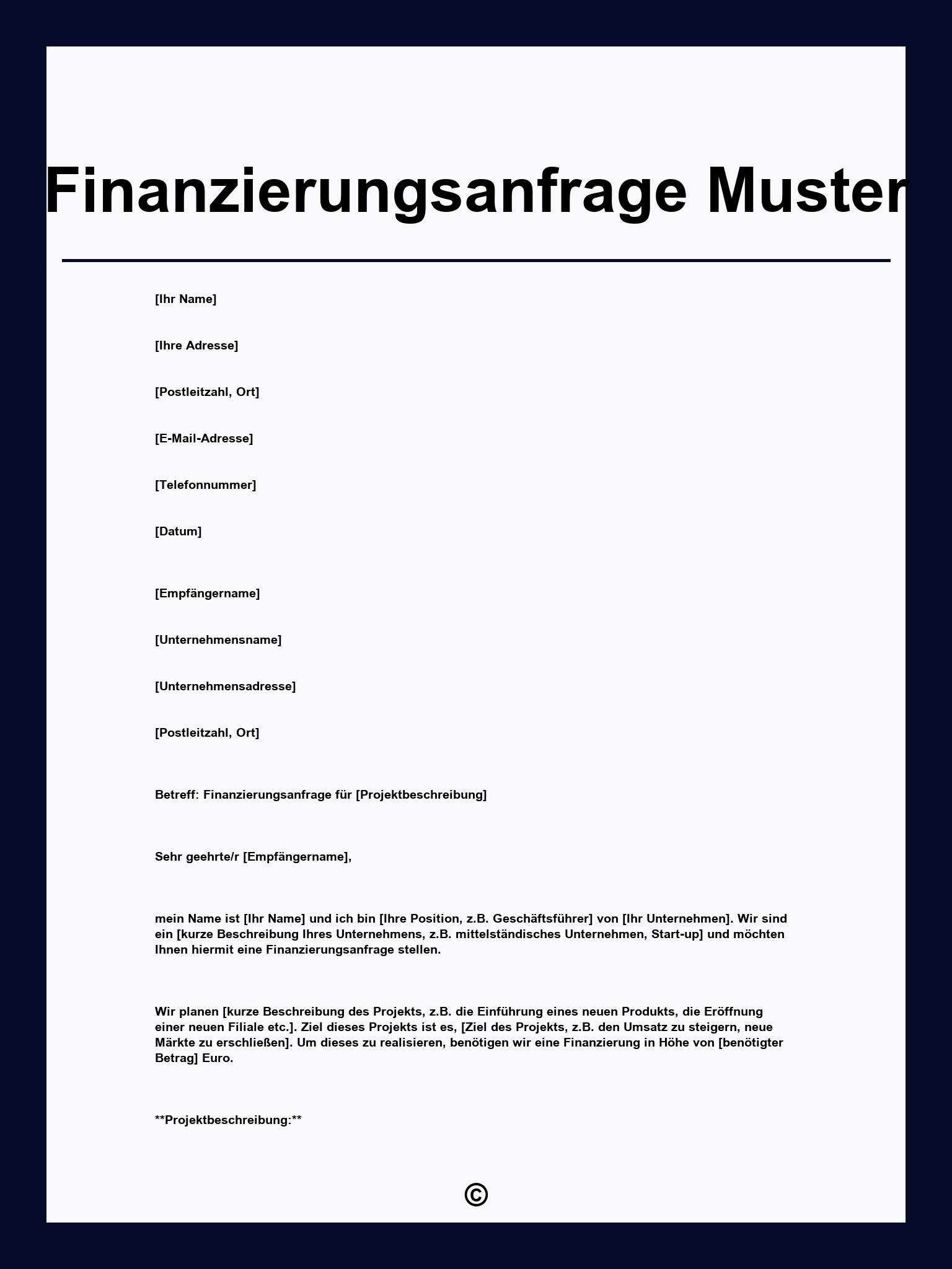 Finanzierungsanfrage Muster