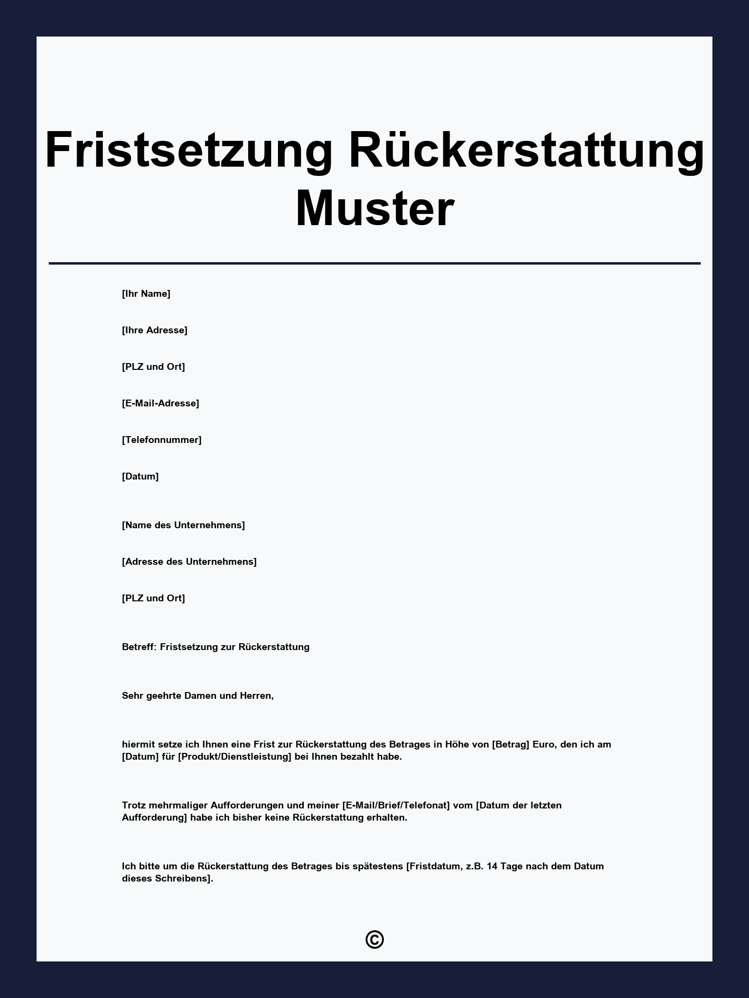 Fristsetzung Rückerstattung Muster