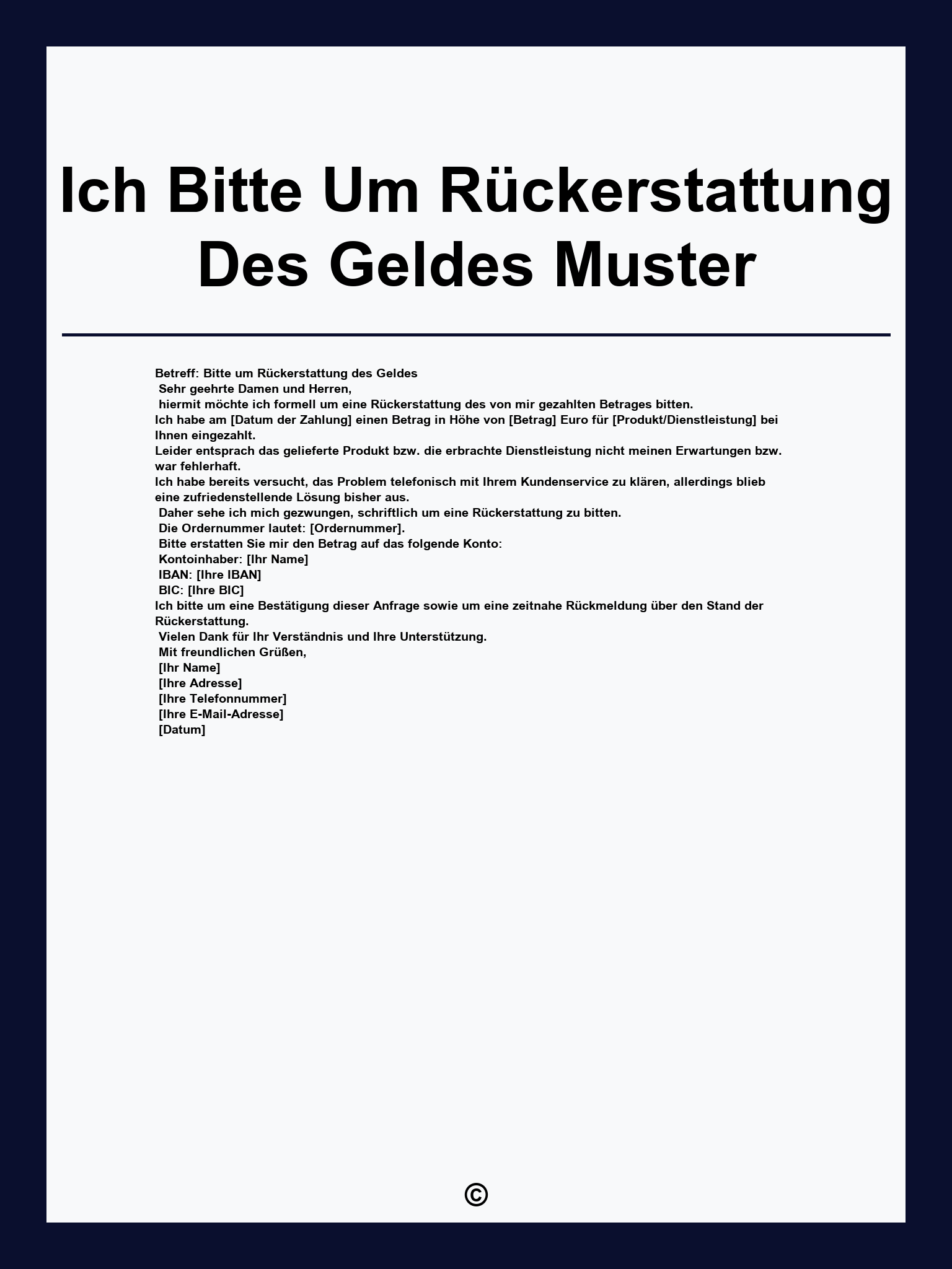 Ich Bitte Um Rückerstattung Des Geldes Muster