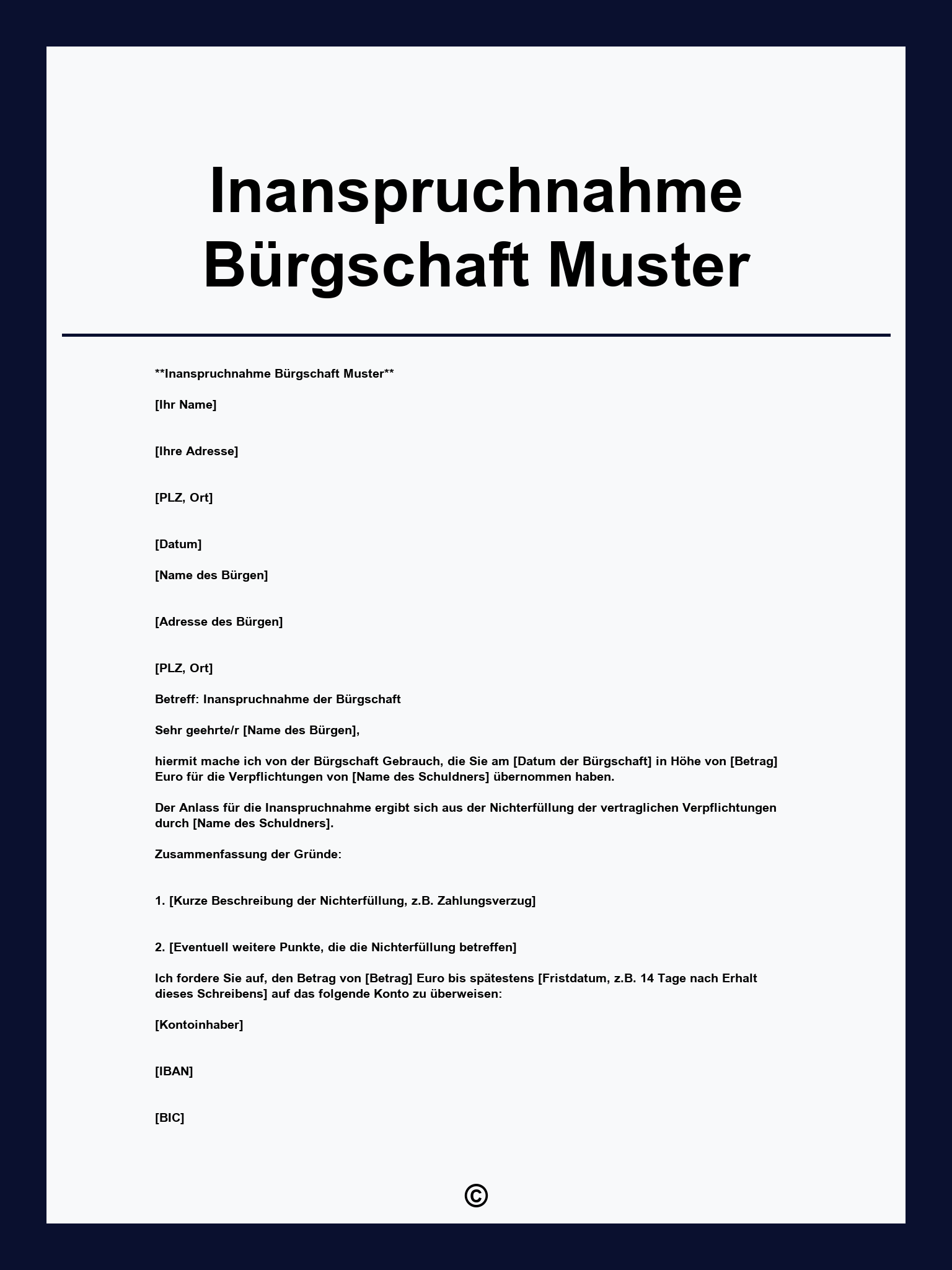 Inanspruchnahme Bürgschaft Muster