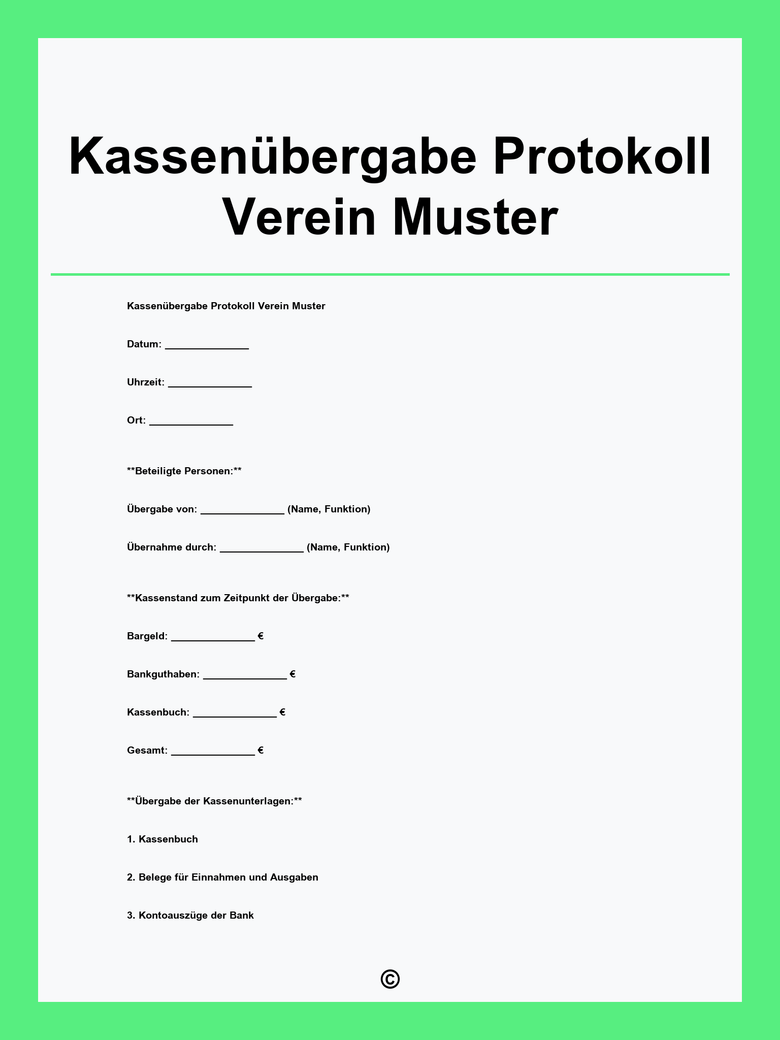 Kassenübergabe Protokoll Verein Muster