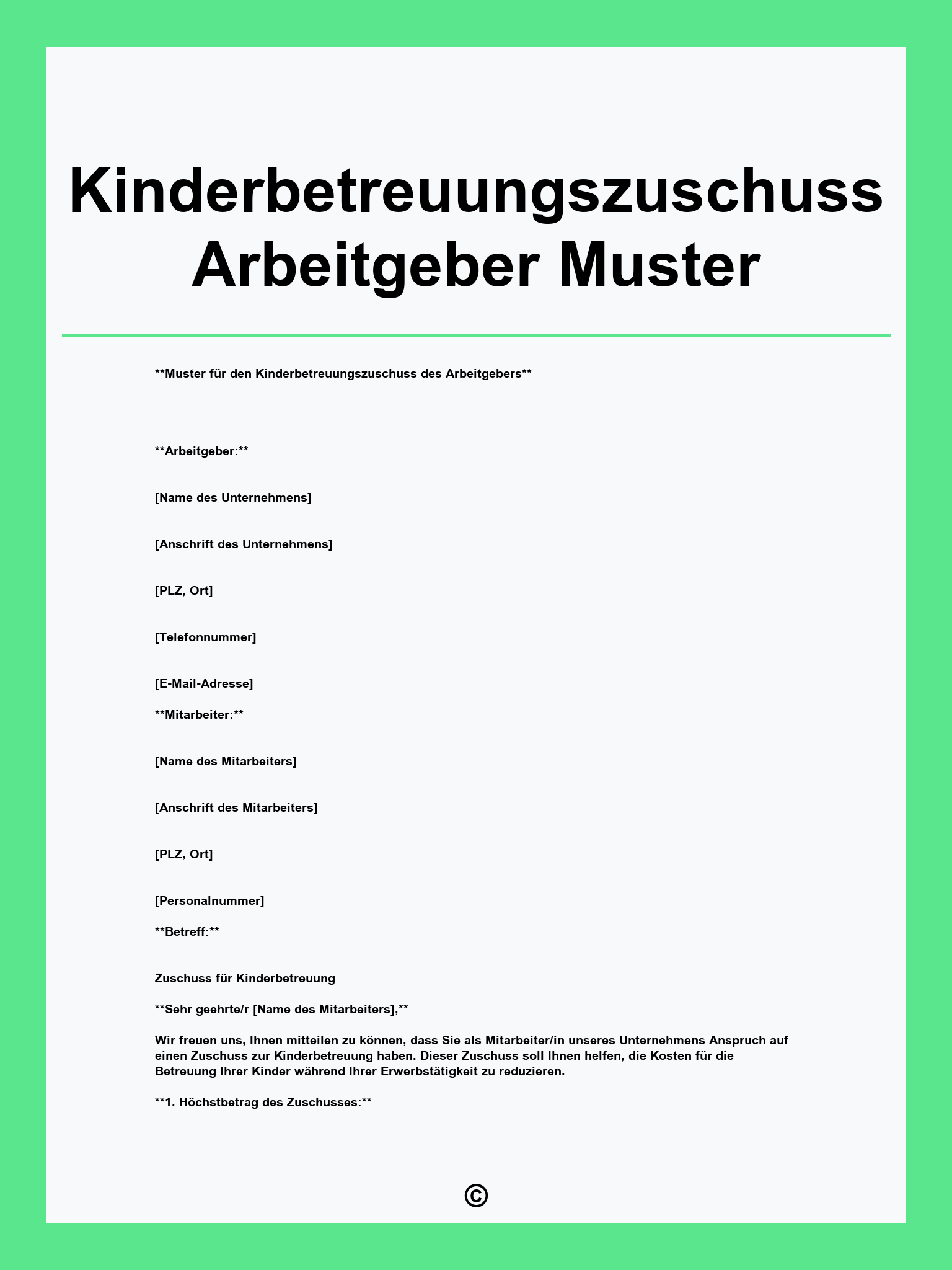 Kinderbetreuungszuschuss Arbeitgeber Muster