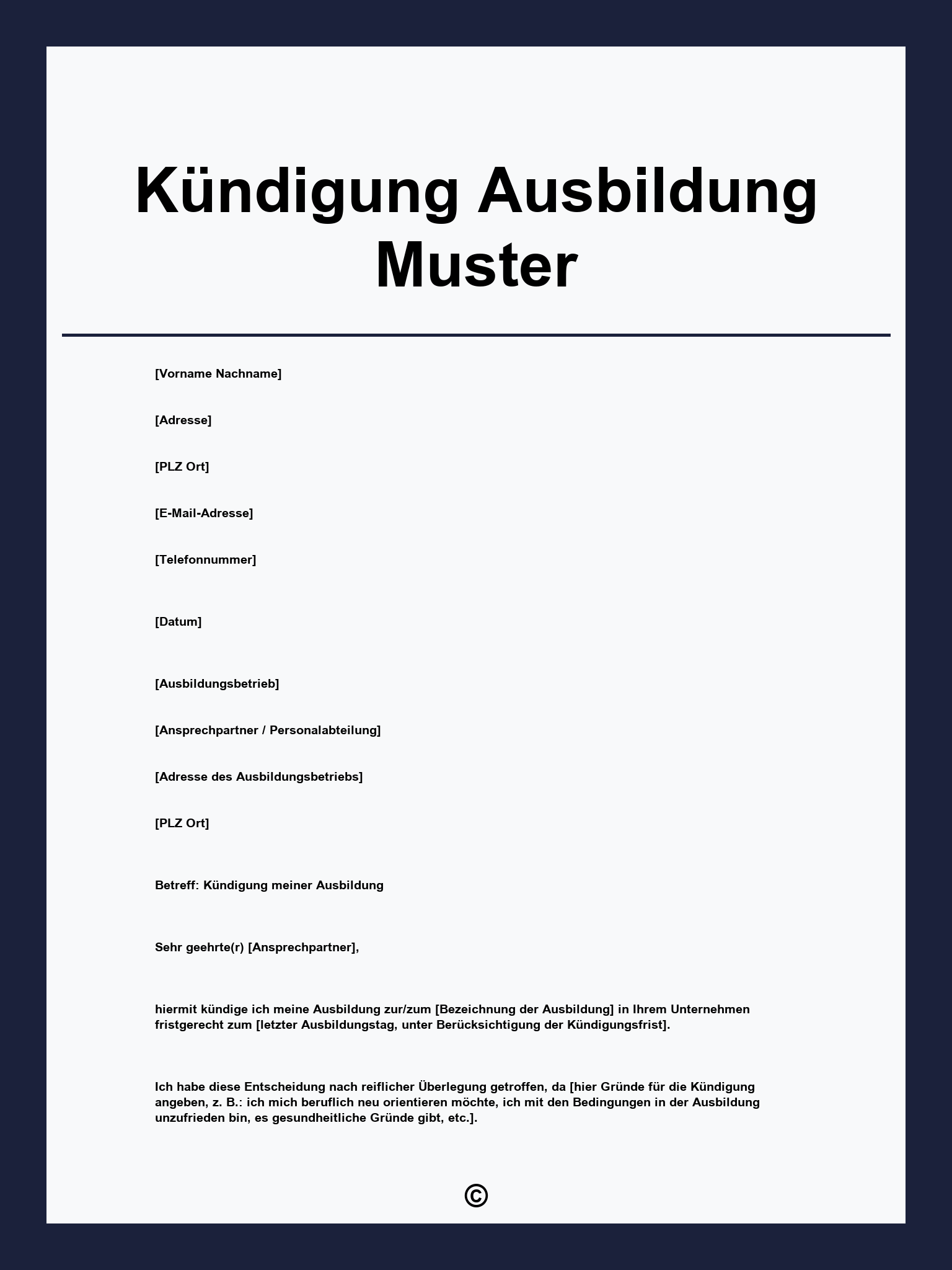 Kündigung Ausbildung Muster