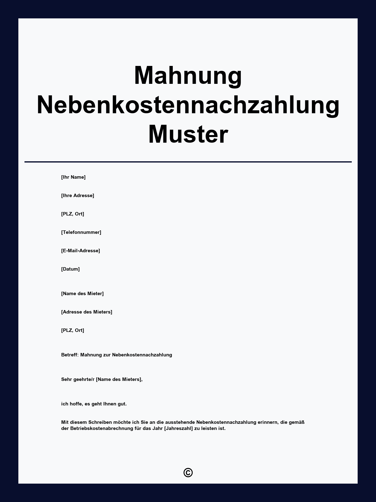 Mahnung Nebenkostennachzahlung Muster