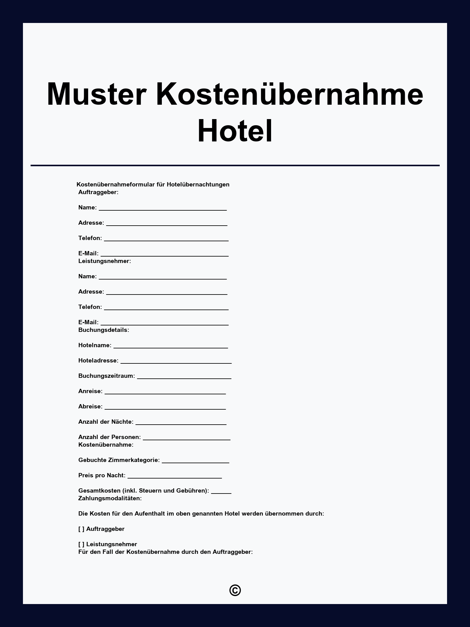 Muster Kostenübernahme Hotel