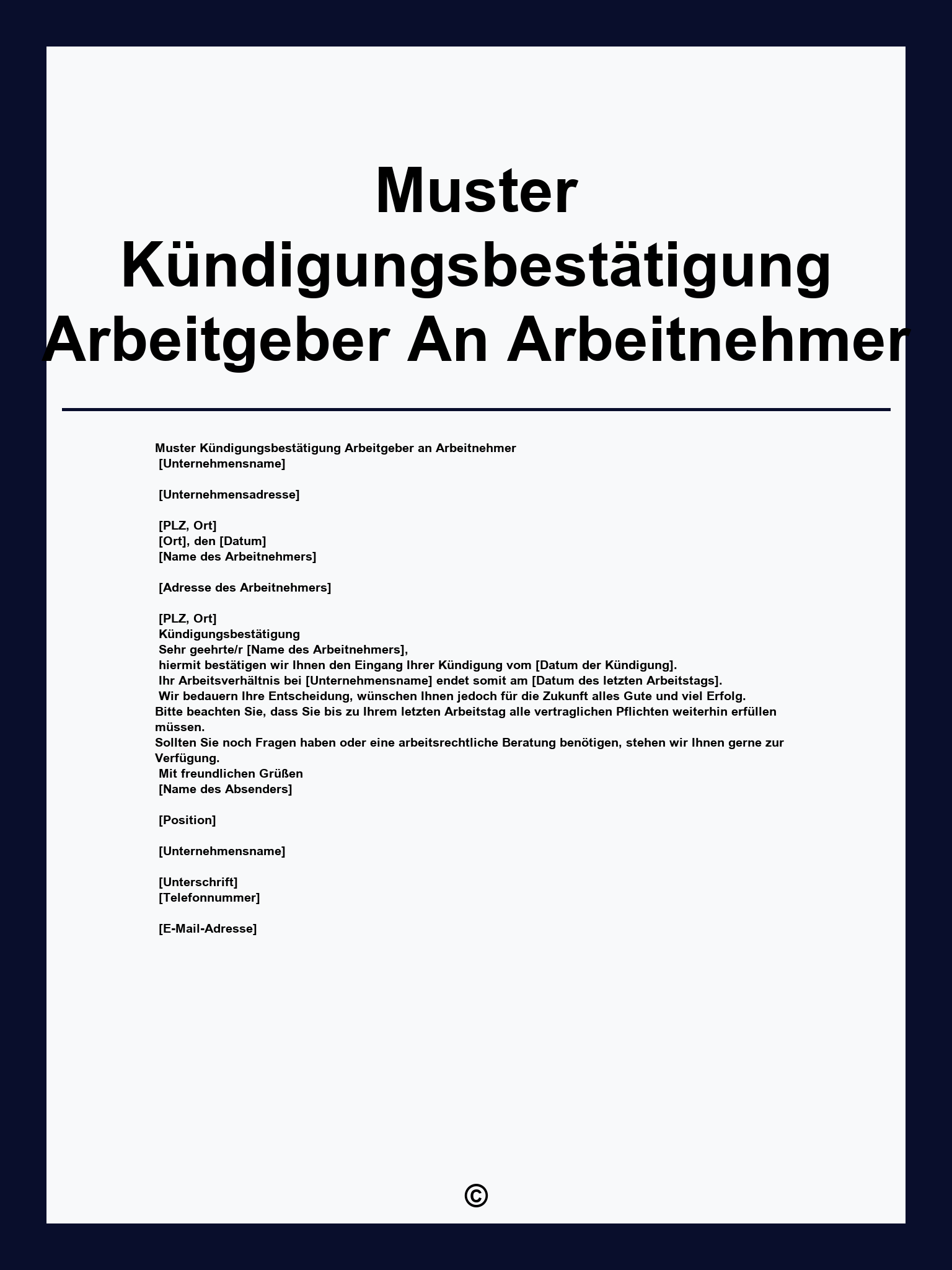 Muster Kündigungsbestätigung Arbeitgeber An Arbeitnehmer
