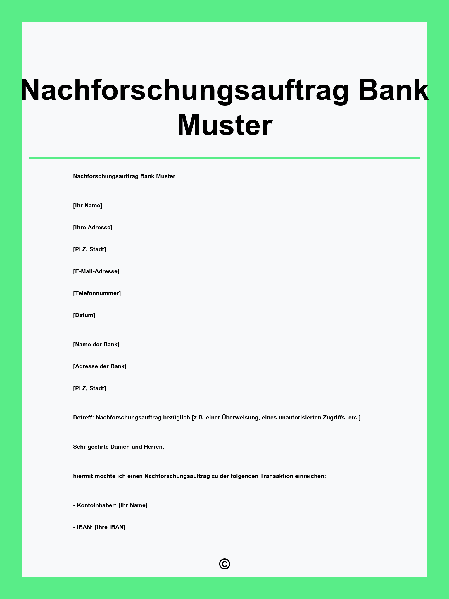 Nachforschungsauftrag Bank Muster