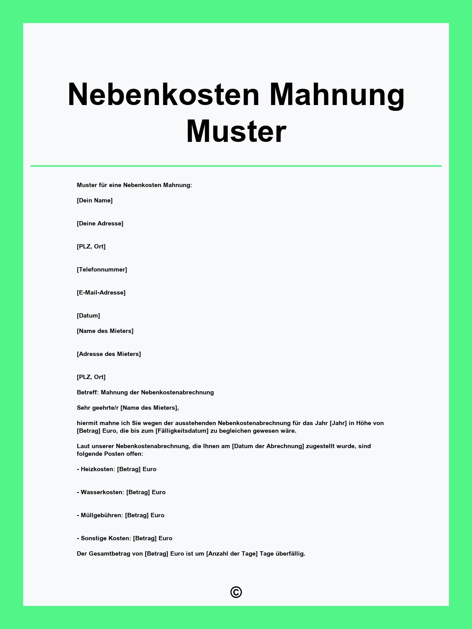 Nebenkosten Mahnung Muster