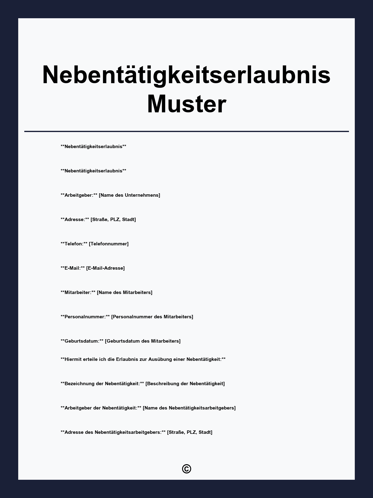 Nebentätigkeitserlaubnis Muster