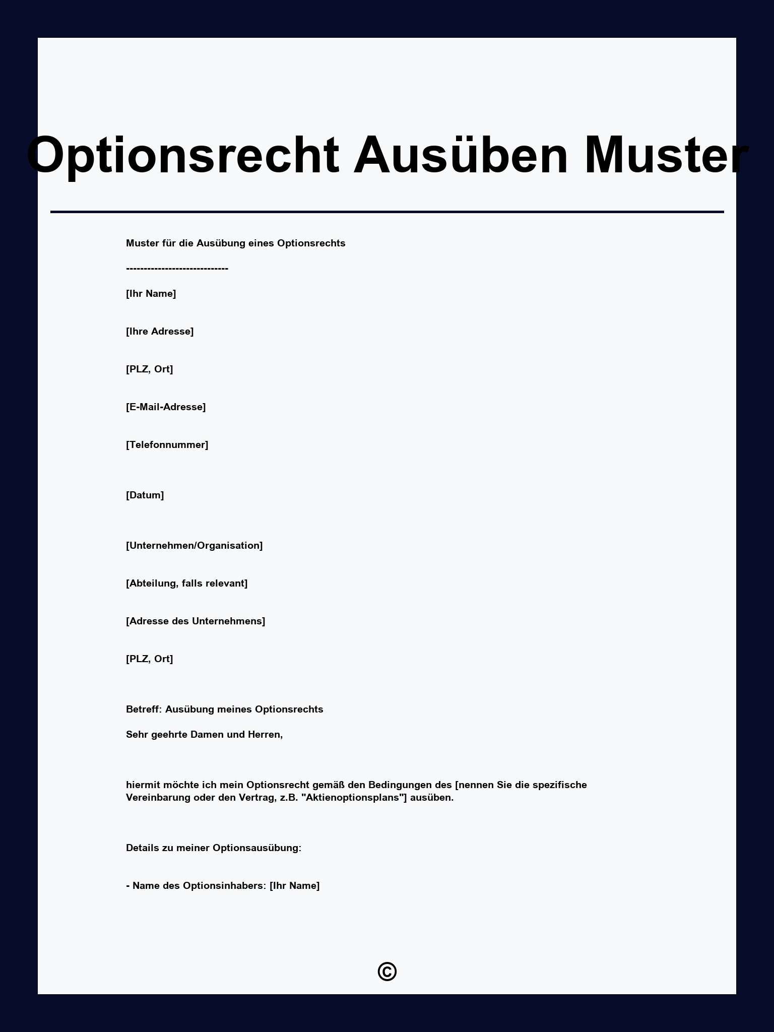 Optionsrecht Ausüben Muster