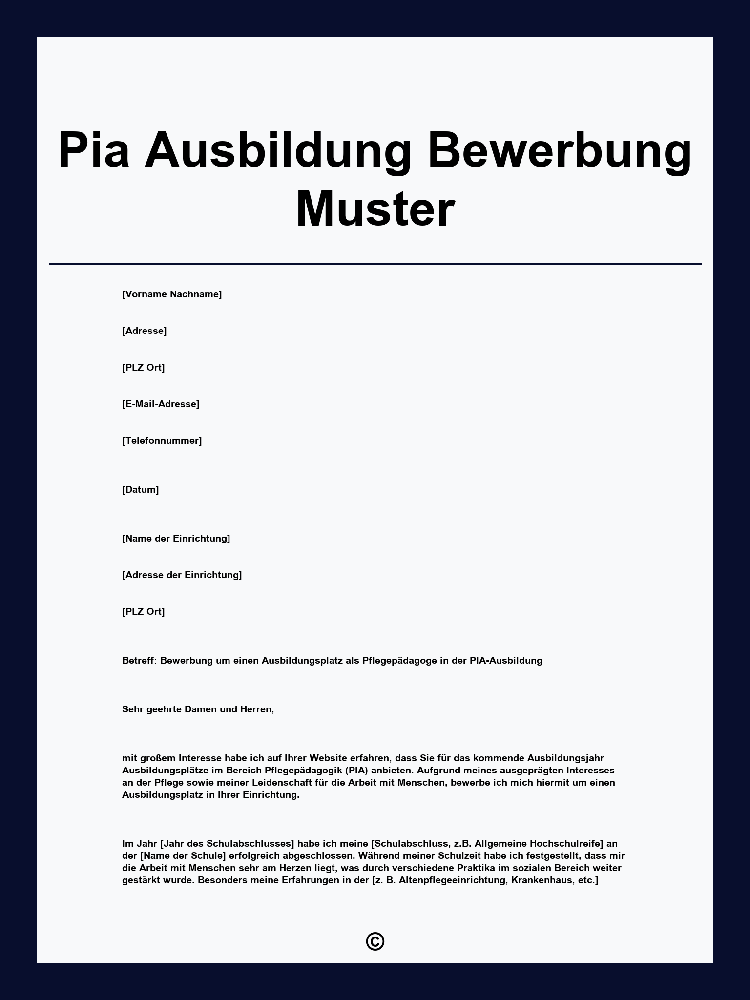 Pia Ausbildung Bewerbung Muster