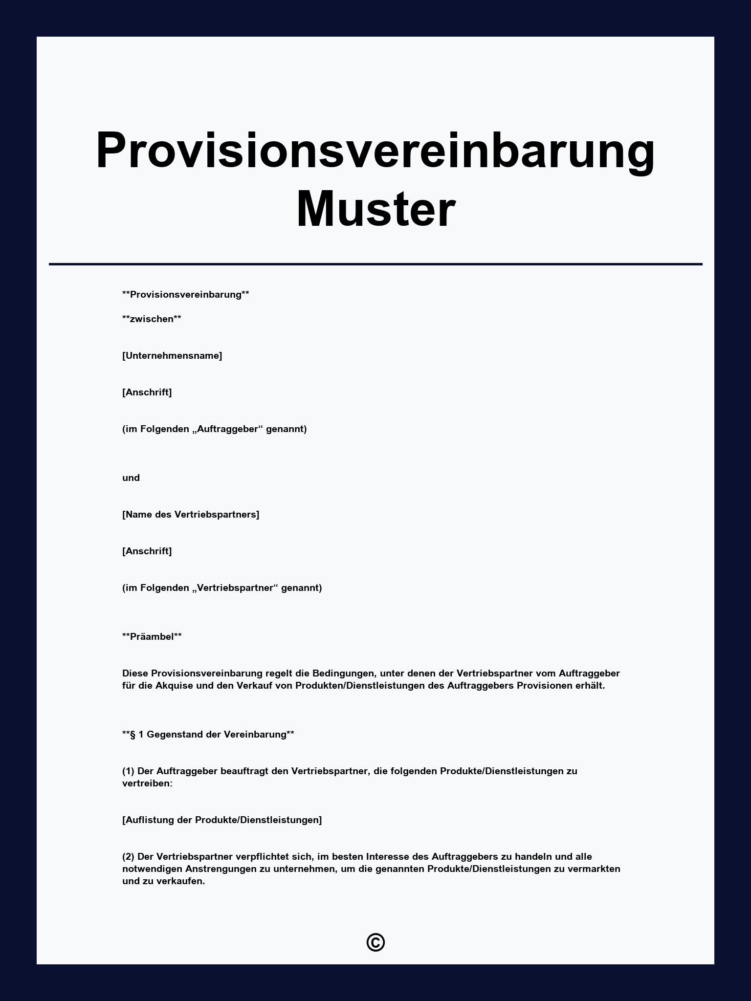 Provisionsvereinbarung Muster