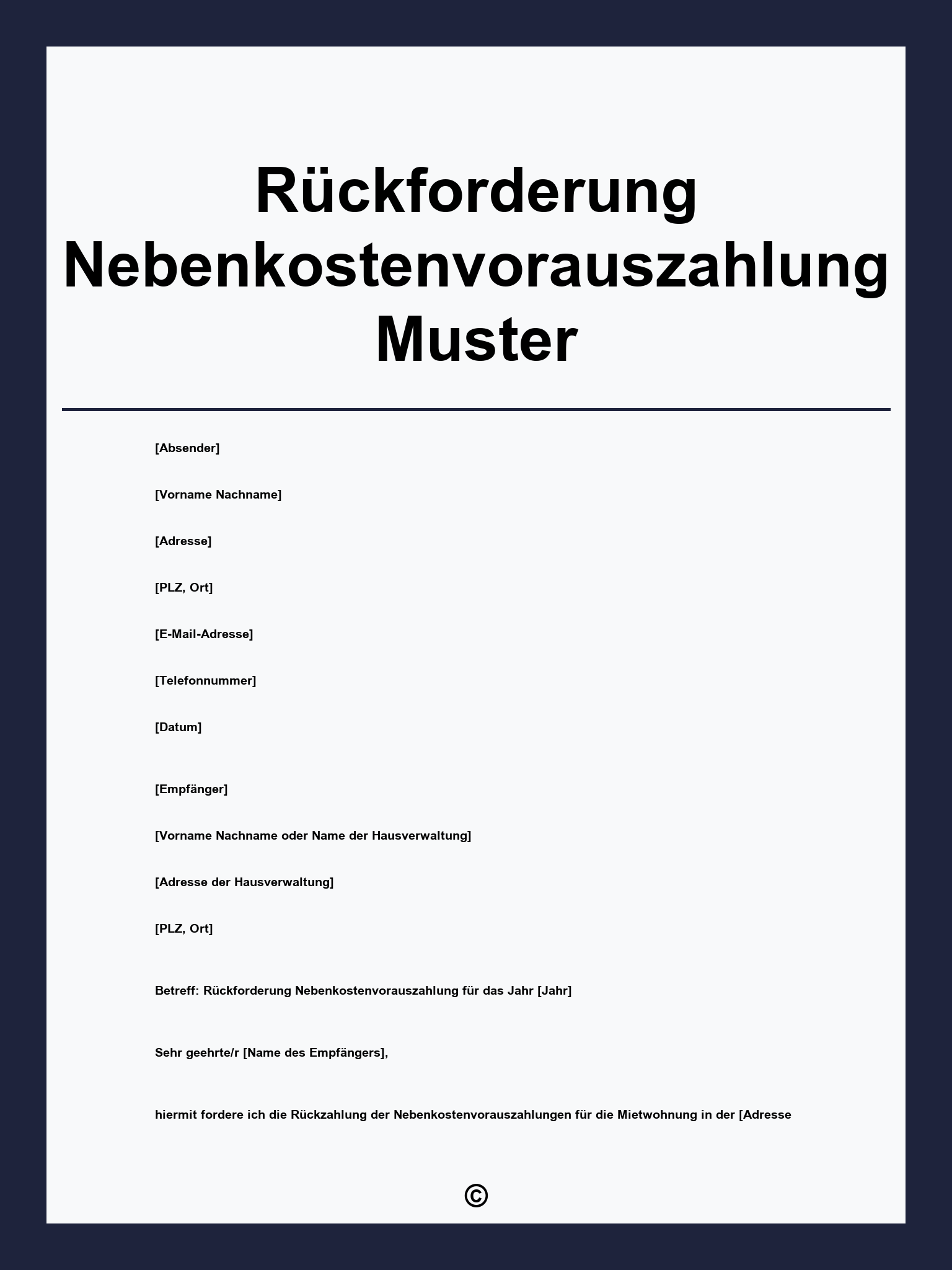 Rückforderung Nebenkostenvorauszahlung Muster