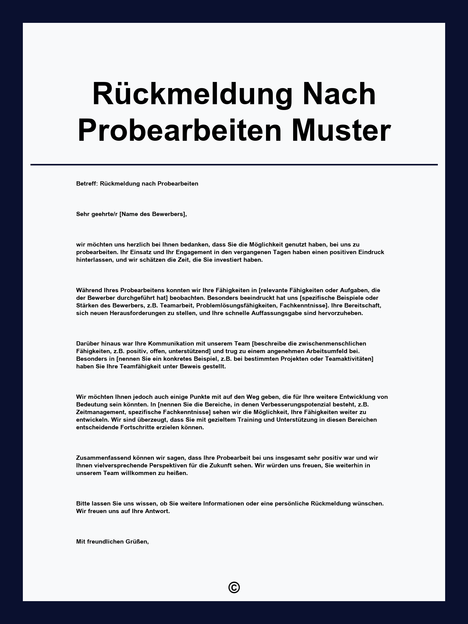 Rückmeldung Nach Probearbeiten Muster