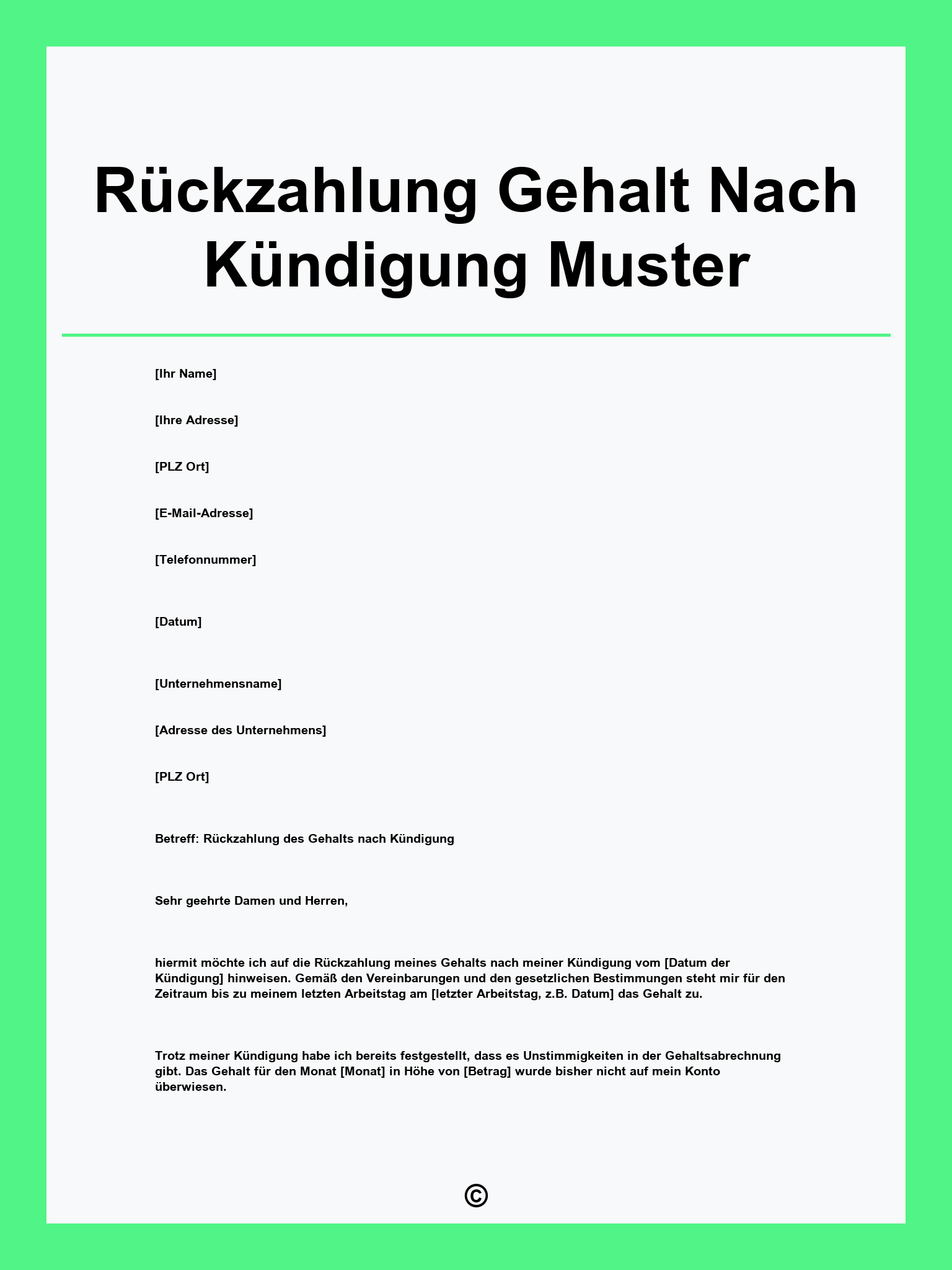 Rückzahlung Gehalt Nach Kündigung Muster