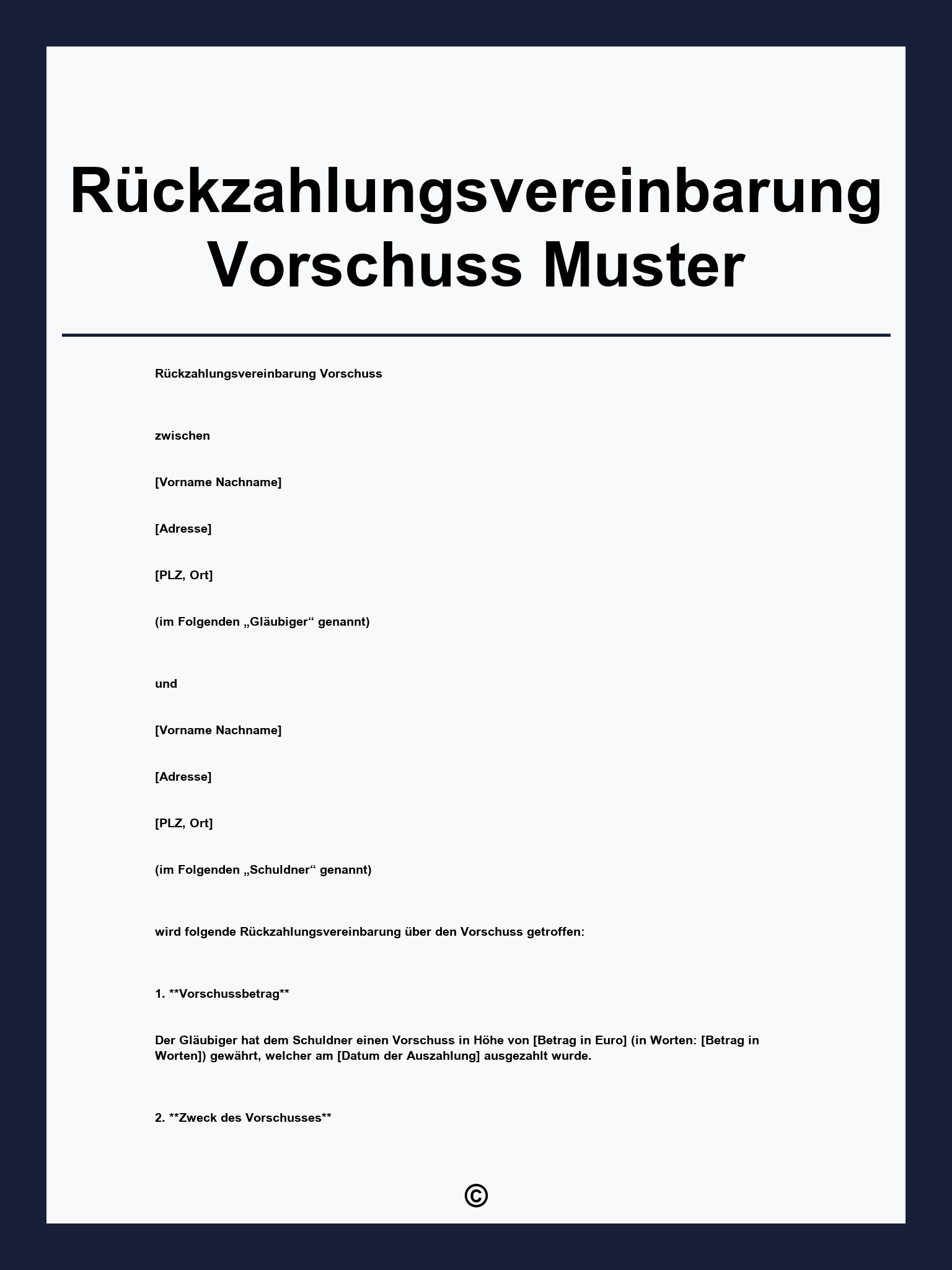 Rückzahlungsvereinbarung Vorschuss Muster