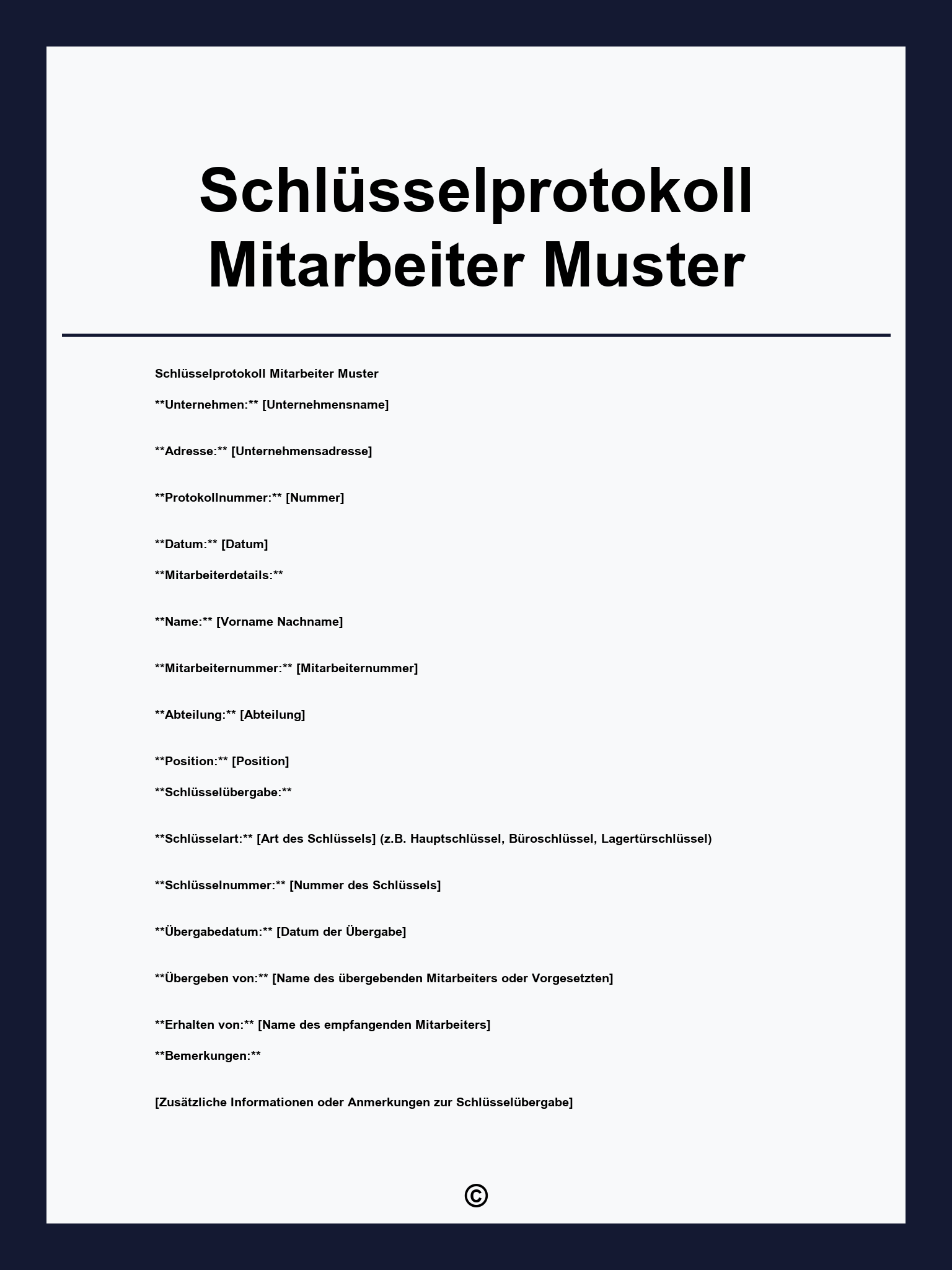 Schlüsselprotokoll Mitarbeiter Muster