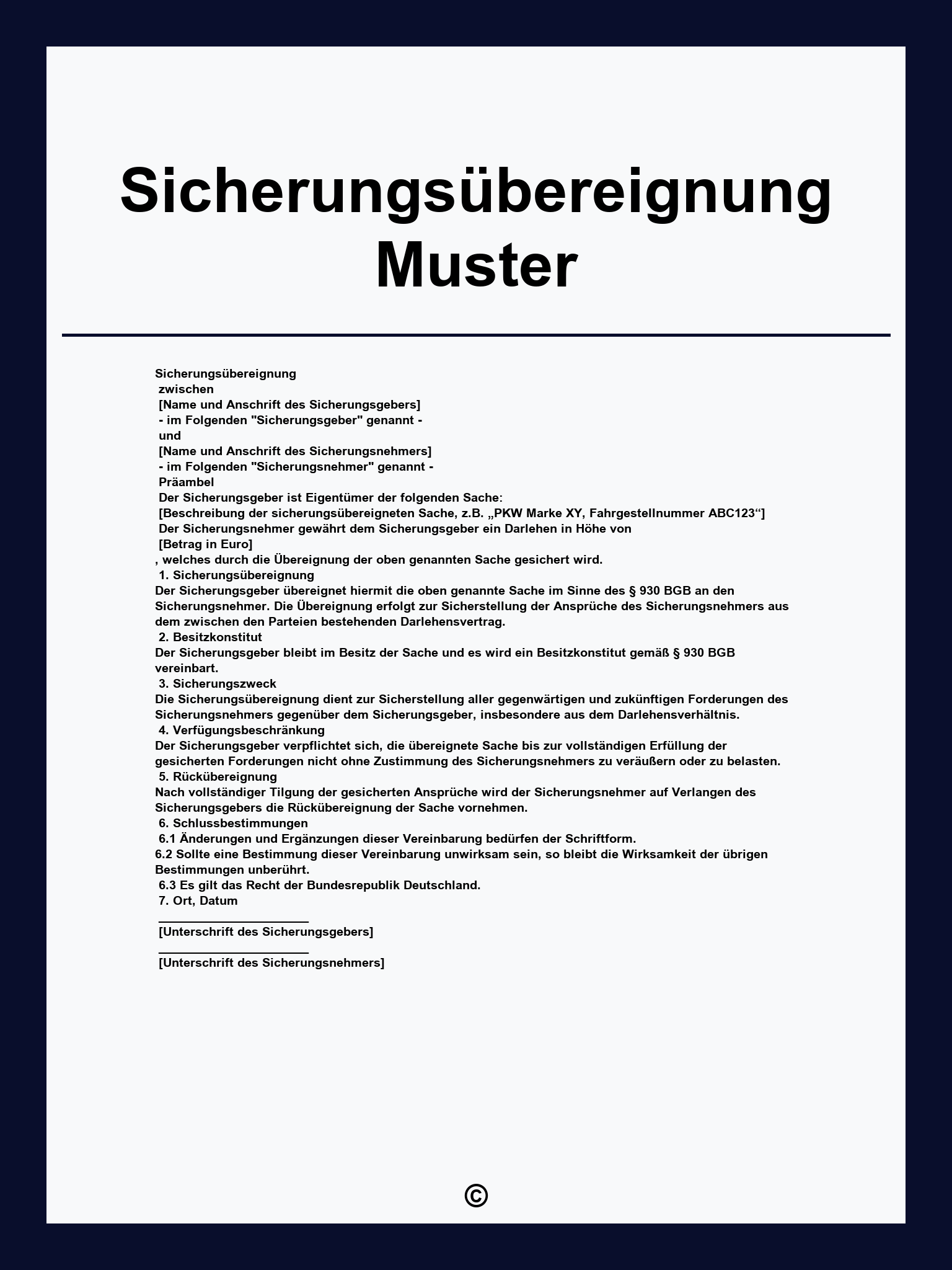 Sicherungsübereignung Muster