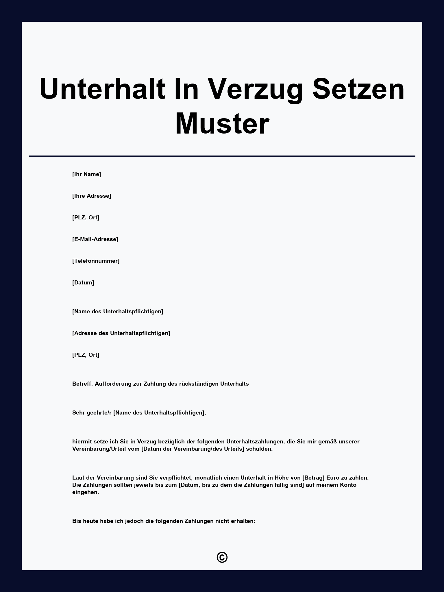 Unterhalt In Verzug Setzen Muster