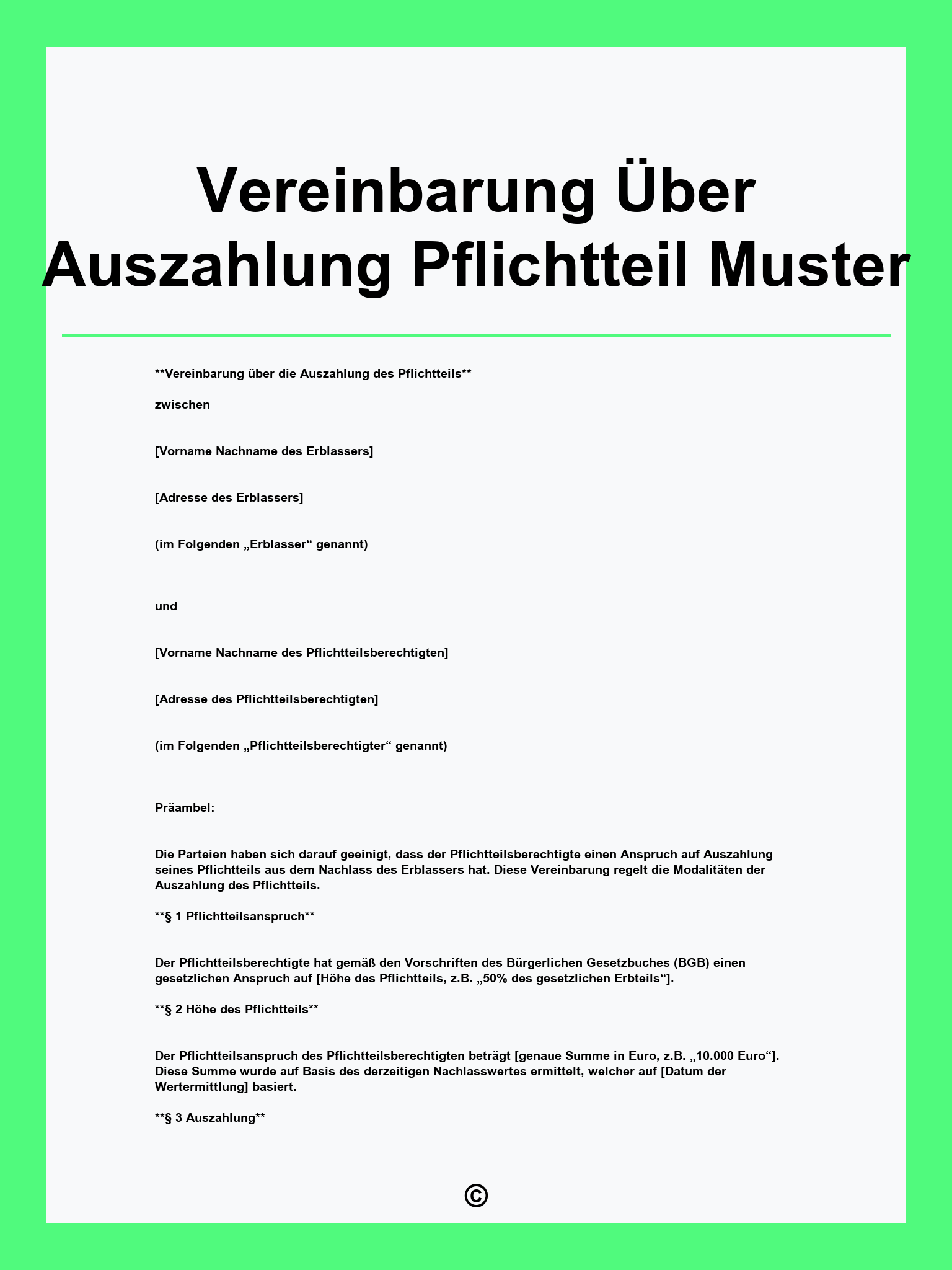 Vereinbarung Über Auszahlung Pflichtteil Muster