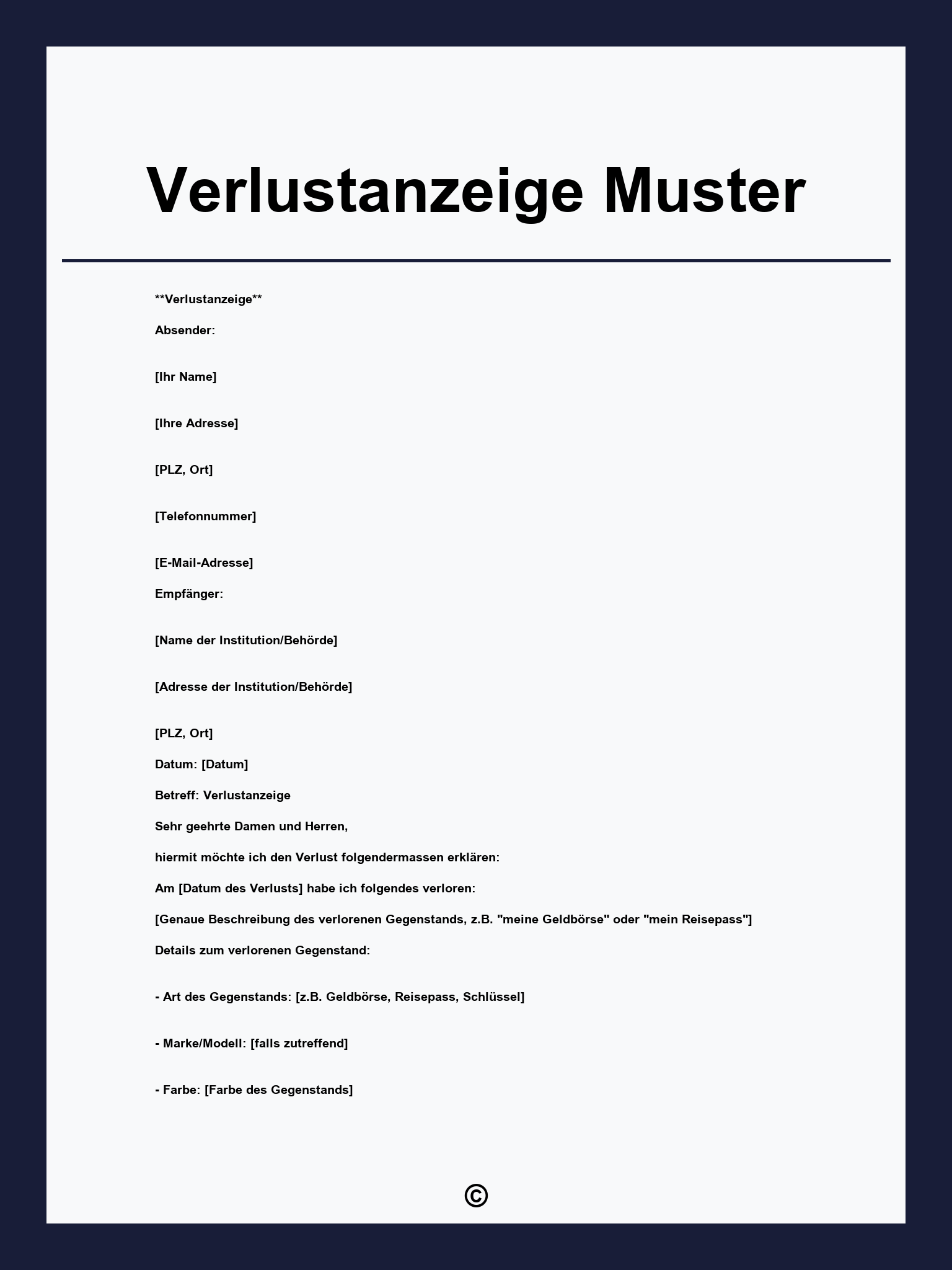 Verlustanzeige Muster