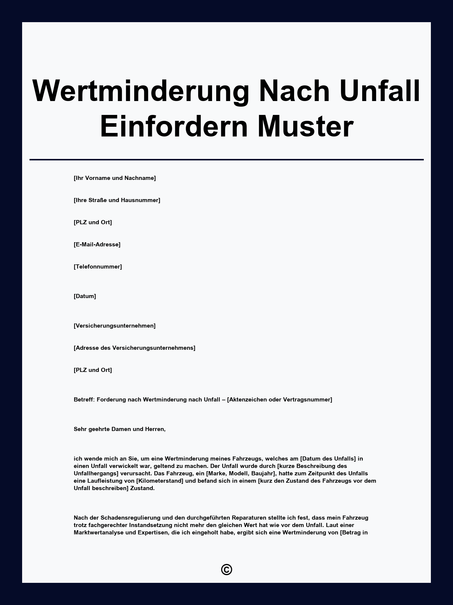 Wertminderung Nach Unfall Einfordern Muster