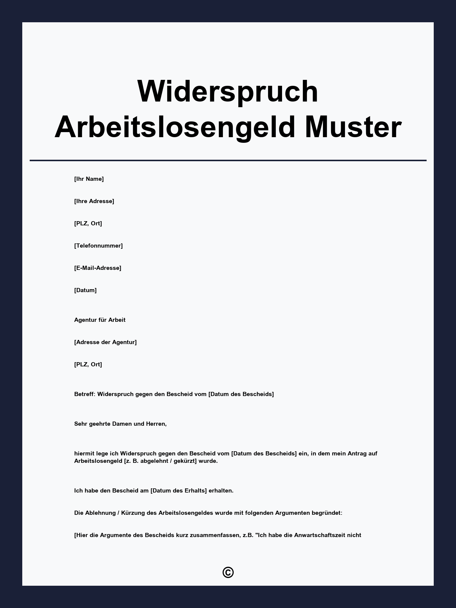 Widerspruch Arbeitslosengeld Muster