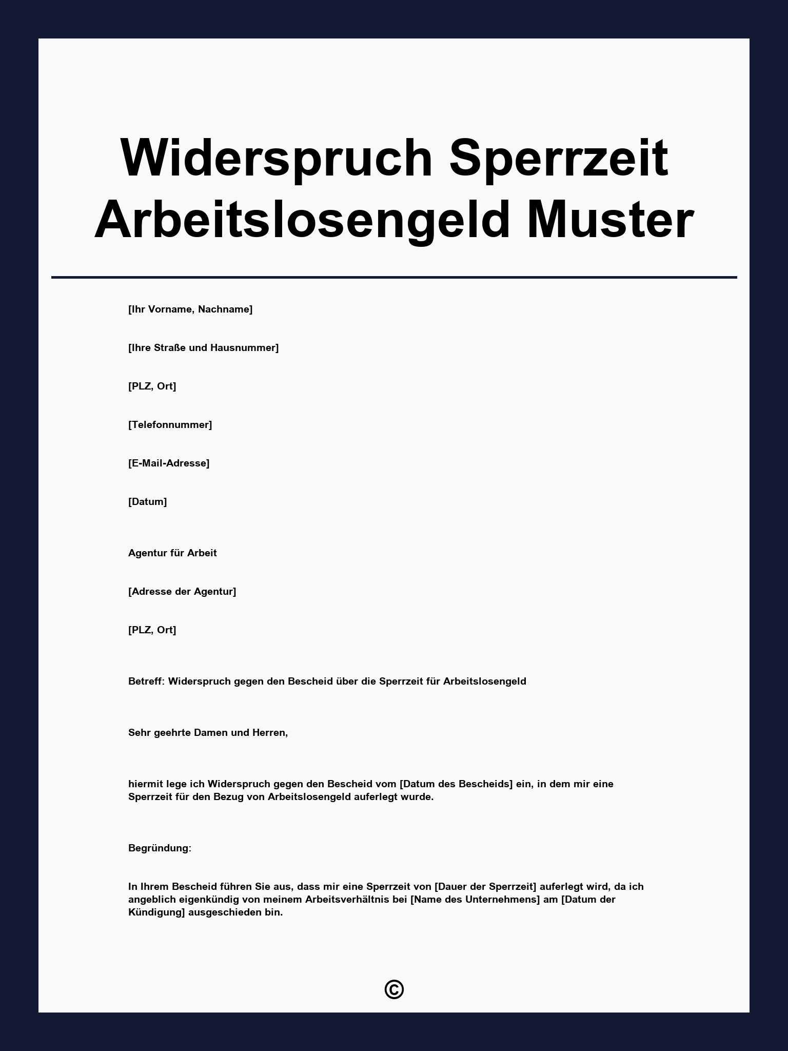 Widerspruch Sperrzeit Arbeitslosengeld Muster