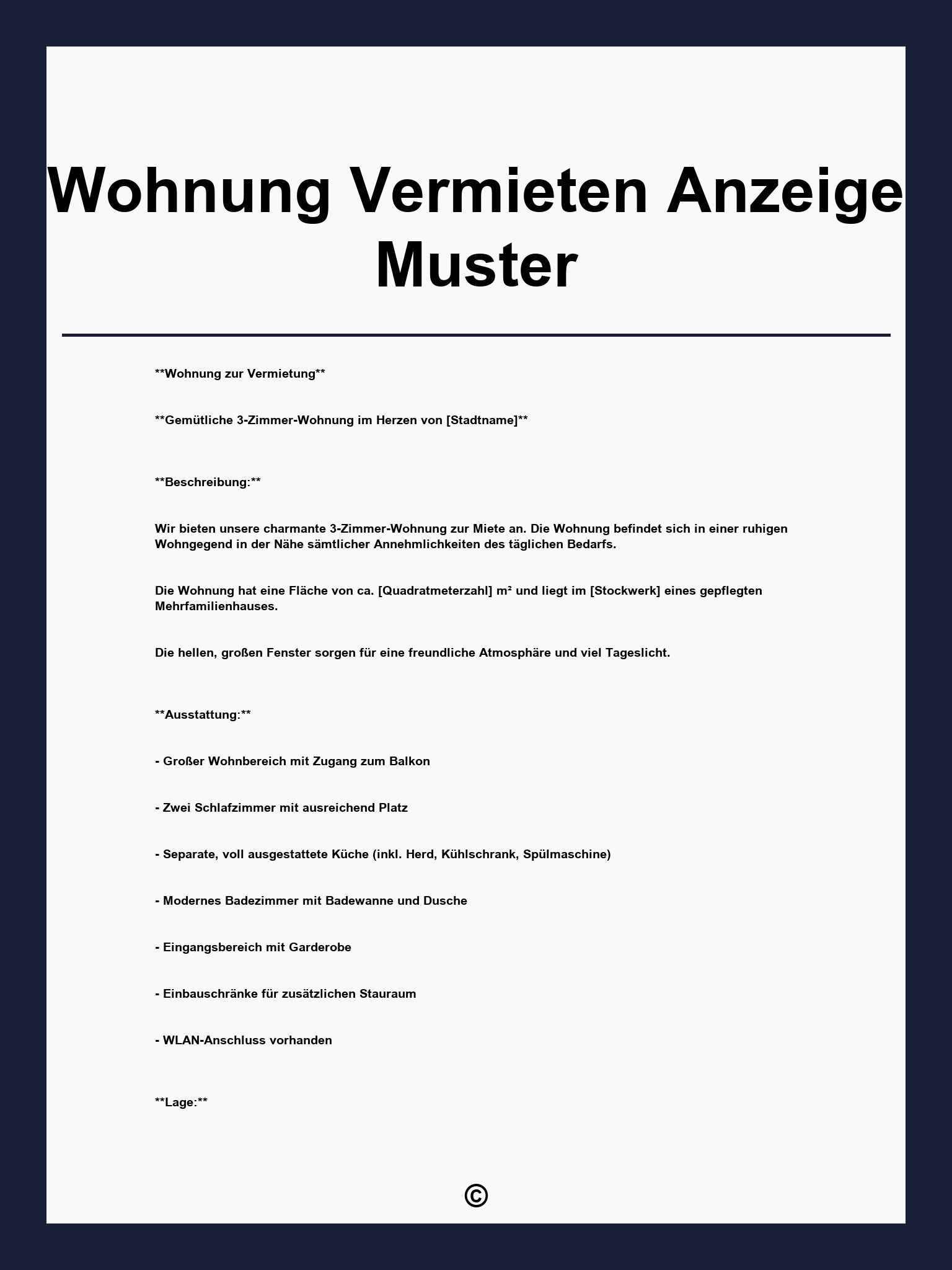 Wohnung Vermieten Anzeige Muster
