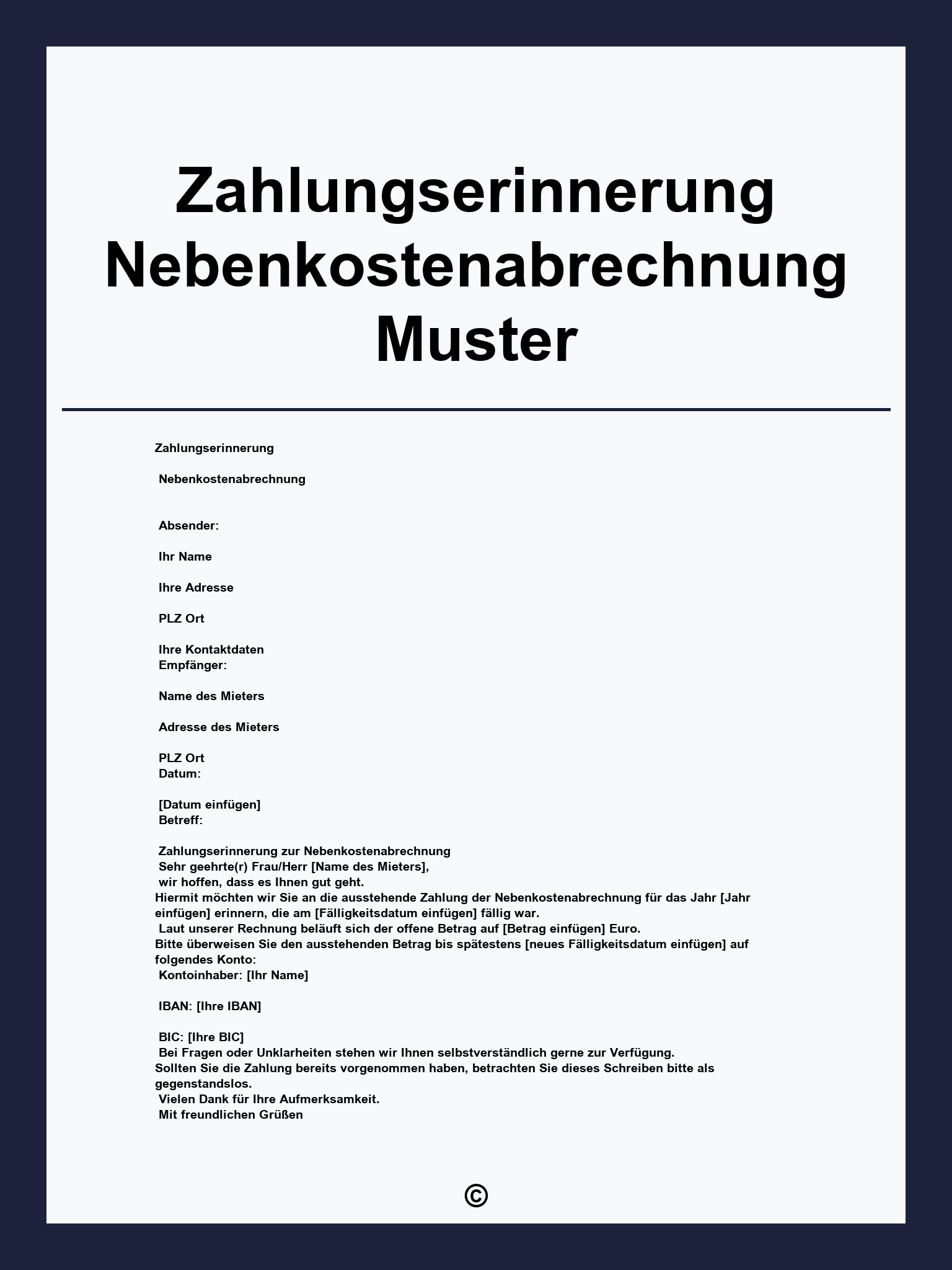 Zahlungserinnerung Nebenkostenabrechnung Muster