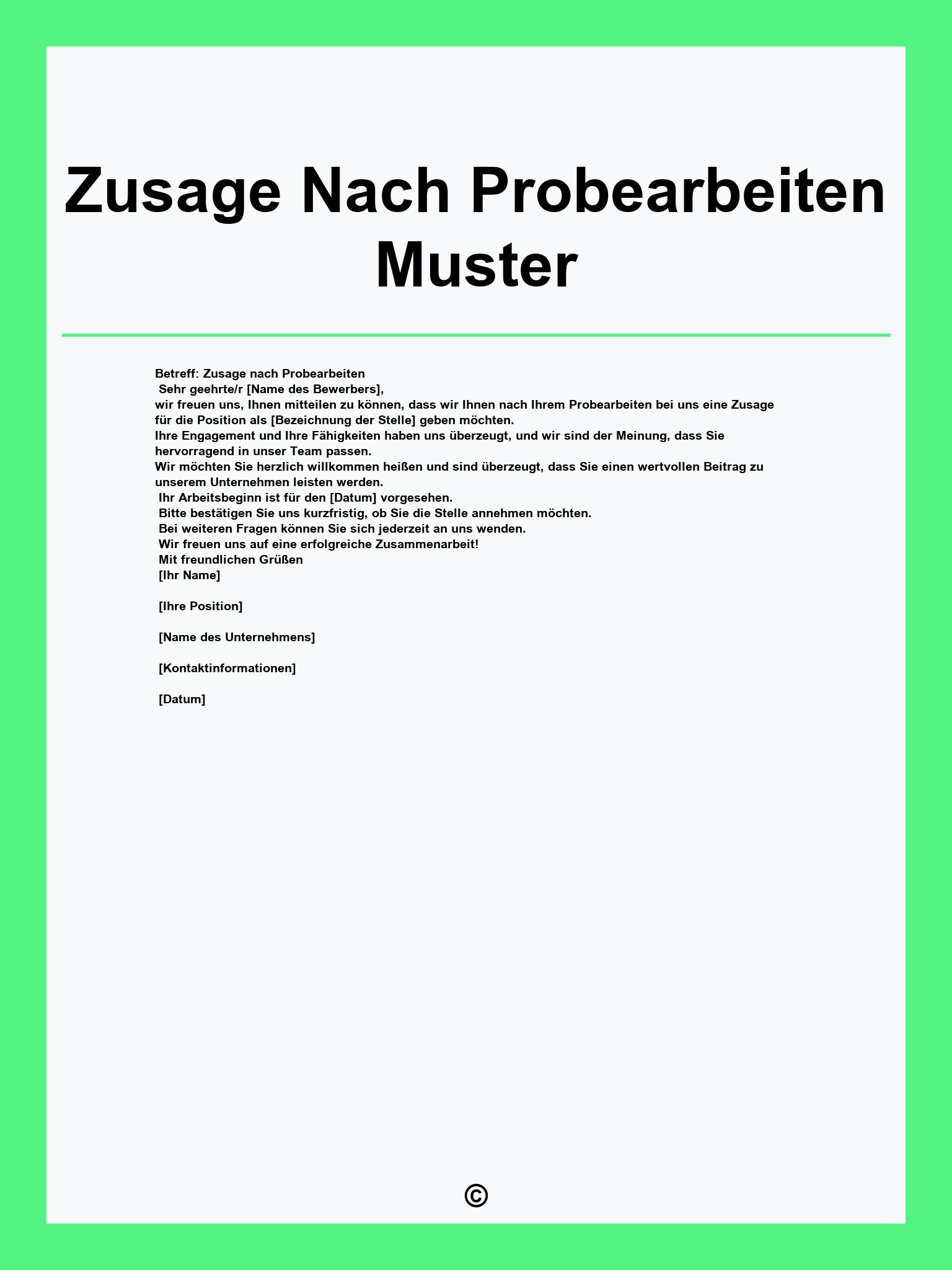 Zusage Nach Probearbeiten Muster
